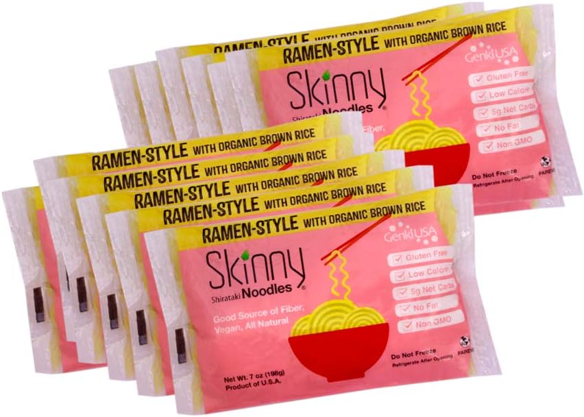 Skinny Shirataki Noodles, Pasta, Keto, Low Carb, Low Calorie, Healthy, Konjac, Konnyaku, Gluten-Free, Plant Based, Made in USA (Ramen, 7 Ounce, Pack of 12)