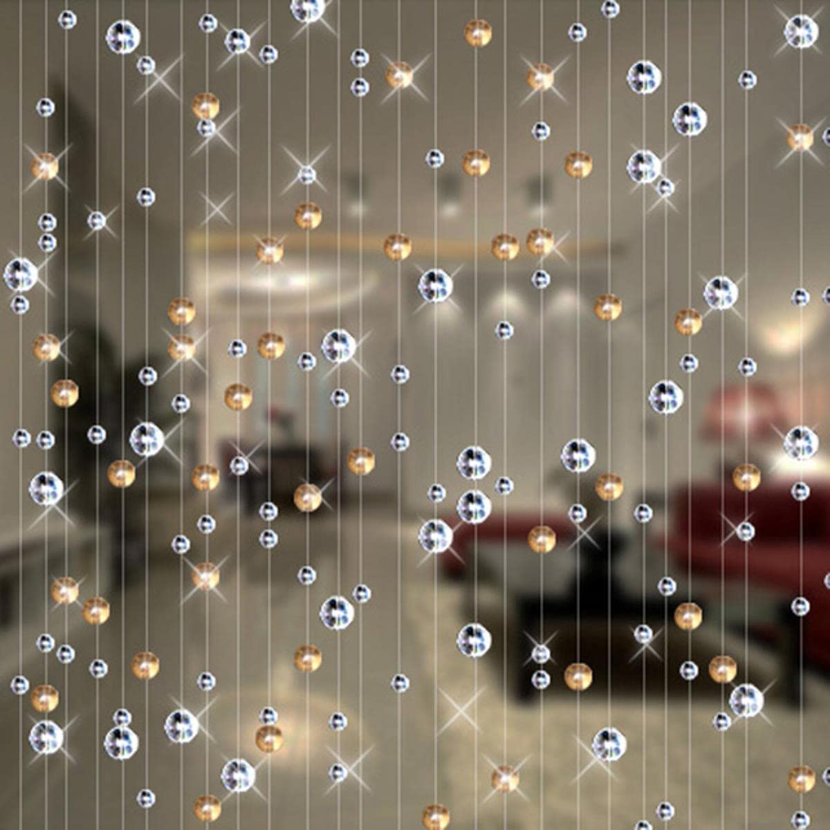 Rideau de perles de verre en cristal tendance pour décoration d'intérieur ou de mariage - Champagne - 5 cordes - 200 cm