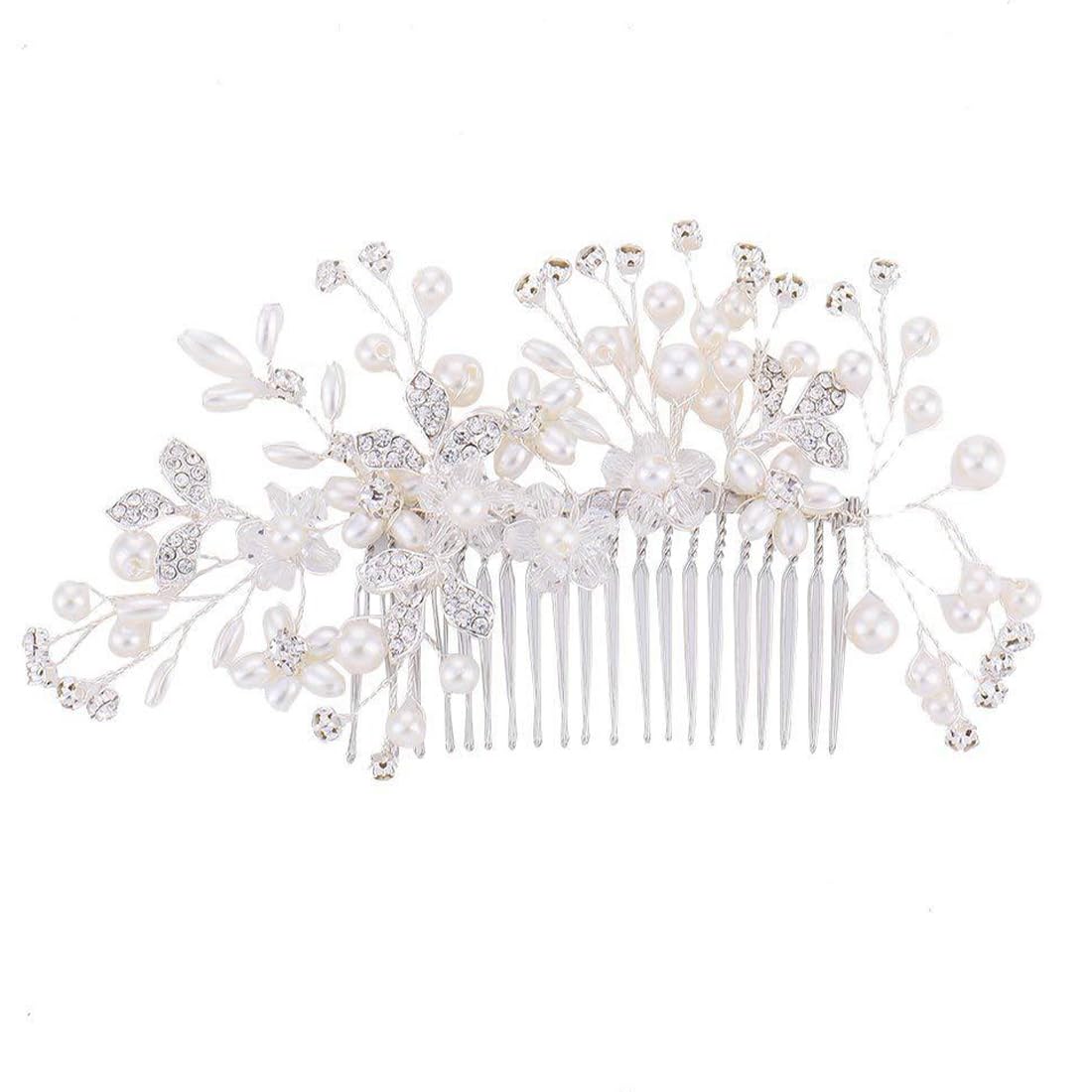 Peineta de boda con diamantes de imitación, accesorio para el cabello con perlas plateadas para mujer, peineta de cristal para boda, accesorio para el cabello de boda