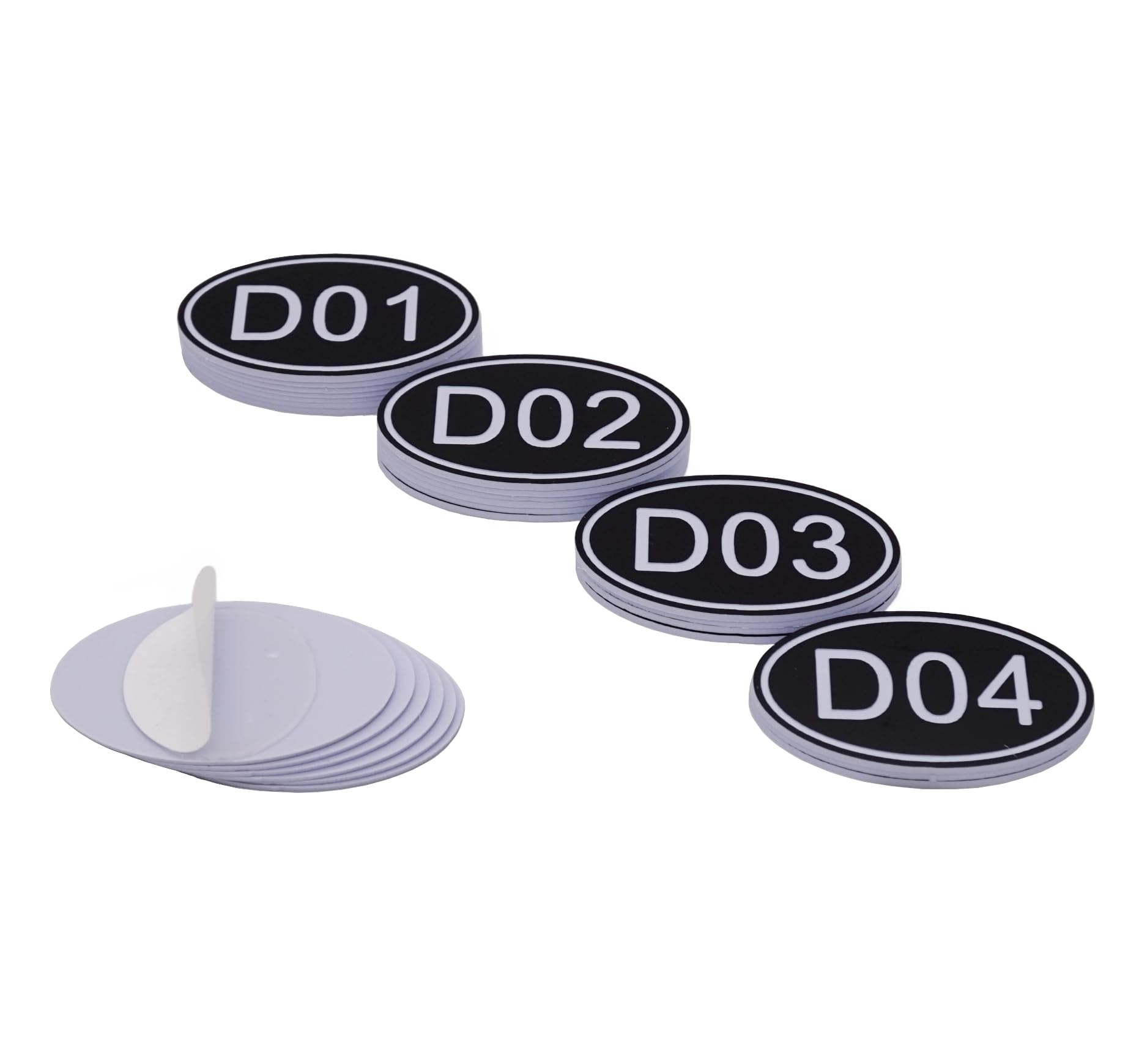 NanTun 50 Pack Black Oval Locker Tags Table Numbers - 30mm x 50mm ABS Plastic Engraved Numbers - D01 to D50