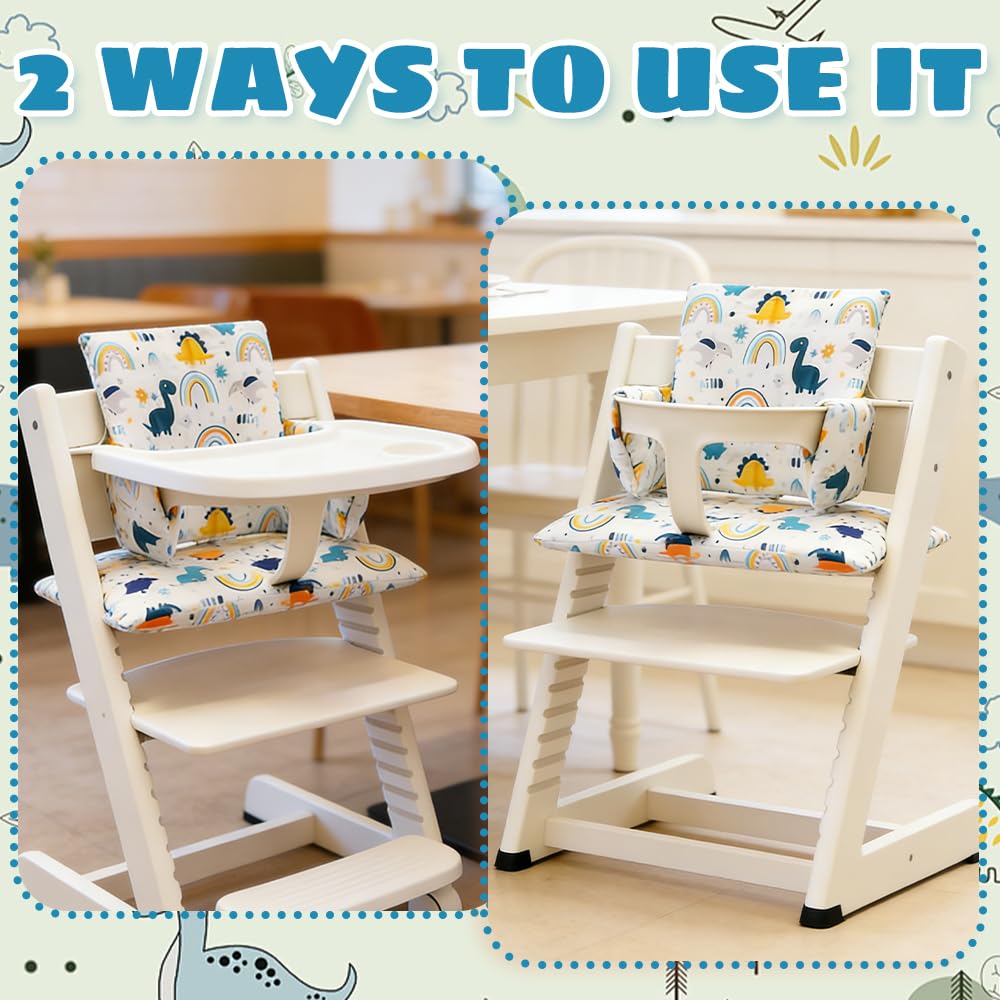 Cuscini per Seggiolone Tripp Trapp Stokke, ADDLIVE 2 Metodi di Installazione, Sfoderabili e Lavabili, Fissati con Velcro, (Regno dei dinosauri)