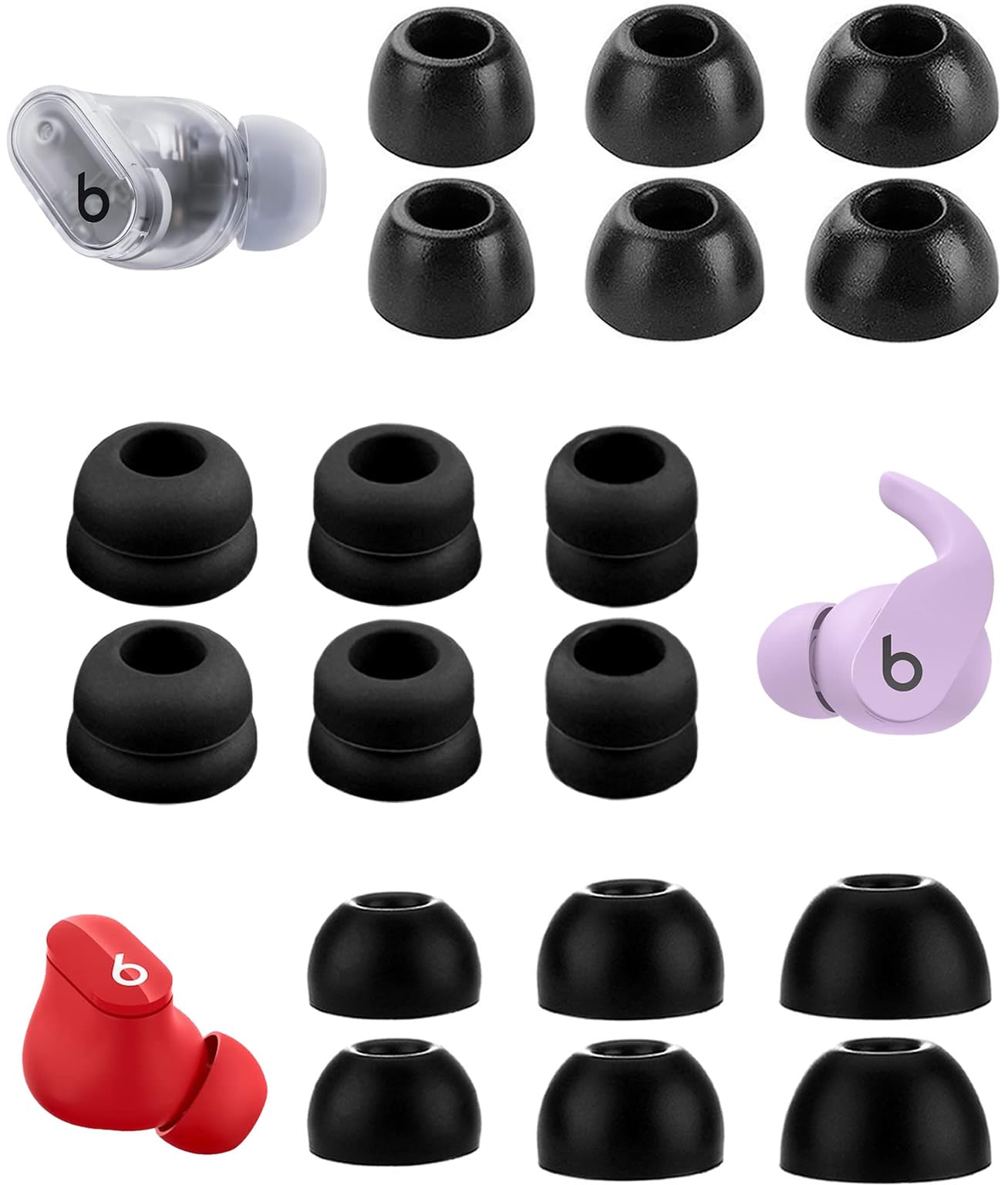 A-Focus for Beats Studio Buds+ / Fit Pro/Studio Buds Ear Tips Kit Memory Foam Double Flange Replacement Eartips Earbuds Compatible with Beats Fit Pro/Studio Buds/Studio Buds + Black 9 Pairs