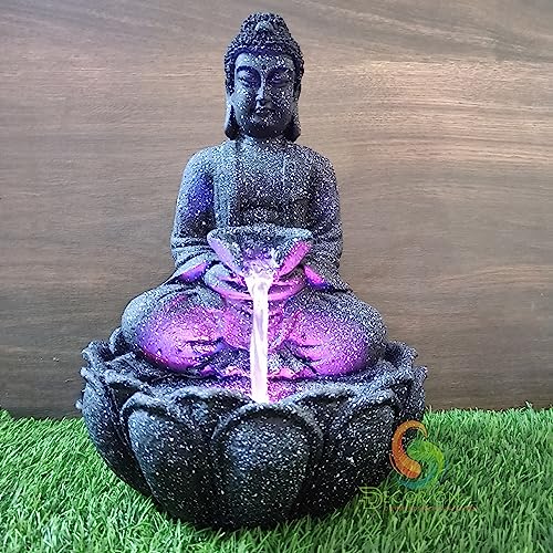 Image of Decorative Table Top Water Fountain for Home Decor /Office /Indoor & Outdoor /Garden /Puja Room /Vaastu with Multicolor LED Light and Adjustable Water Pump (Black-D-036)