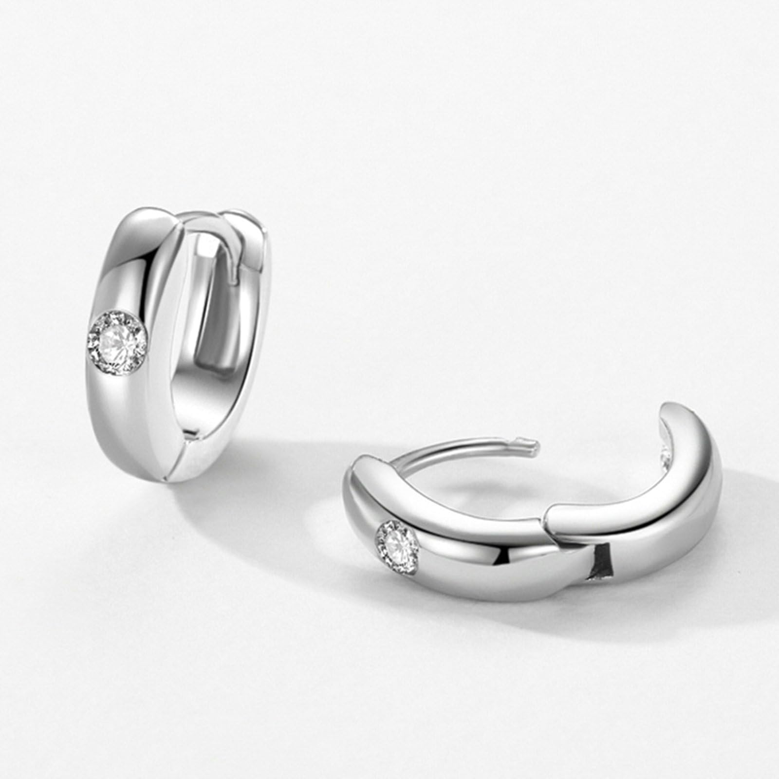 Pendientes de aro para mujer, simples con aretes redondos de moissanita, oro blanco de 9 quilates, 14 quilates, 18 quilates, platino