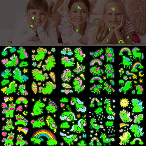 Qpout Glow In The Dark Unicorn Temporary Tattoos For Kids Cartoon Luminous Unicorns Fake Tattoo Stickers Decorations Girls Birthday Gifts Glow Makeup In The Dark Party Supplies #TOP3