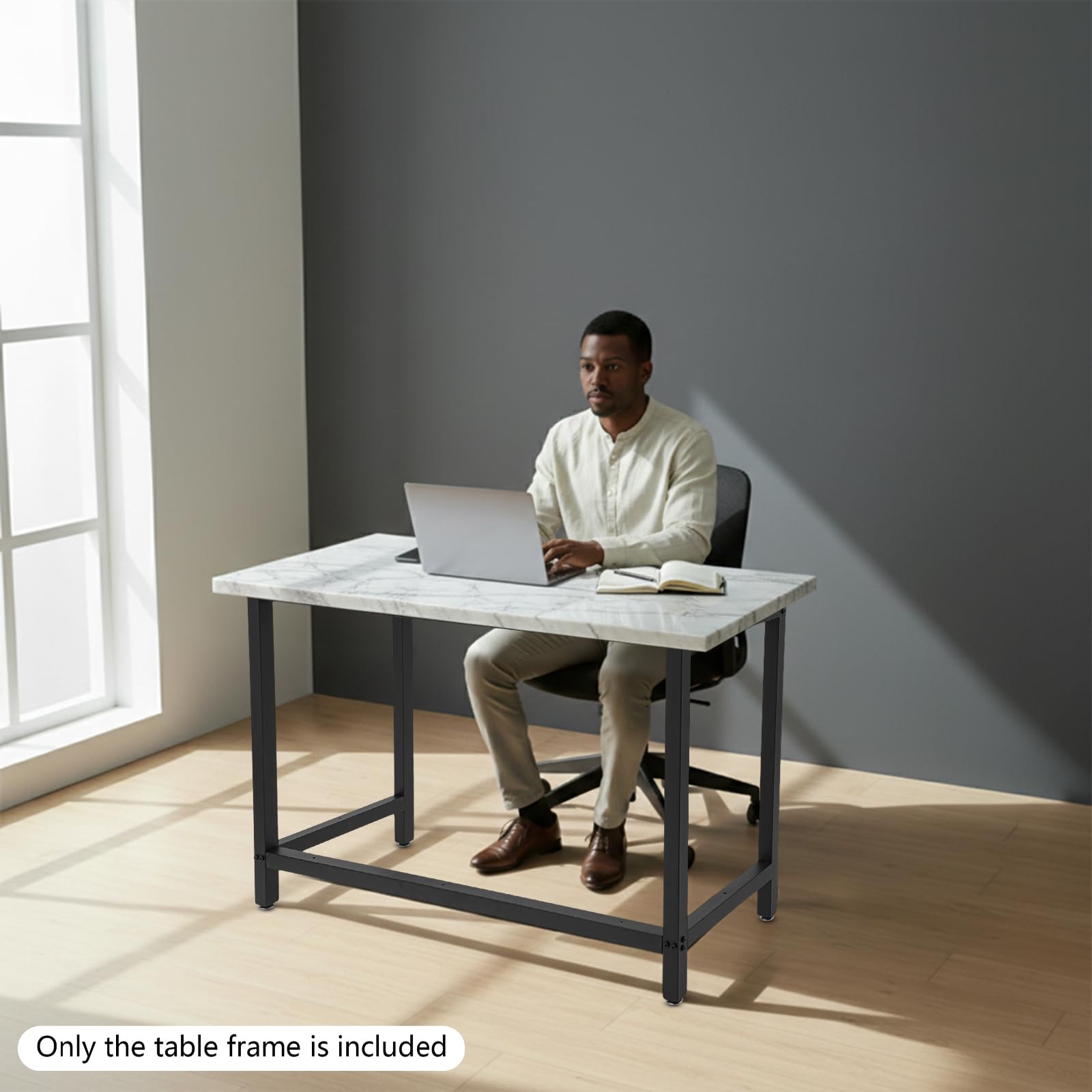 Estructura de banco de trabajo, estructura de mesa nivelable, banco de trabajo de pie, marco de hierro estable, almohadillas ajustables, bordes redondeados, para montaje en taller, garaje