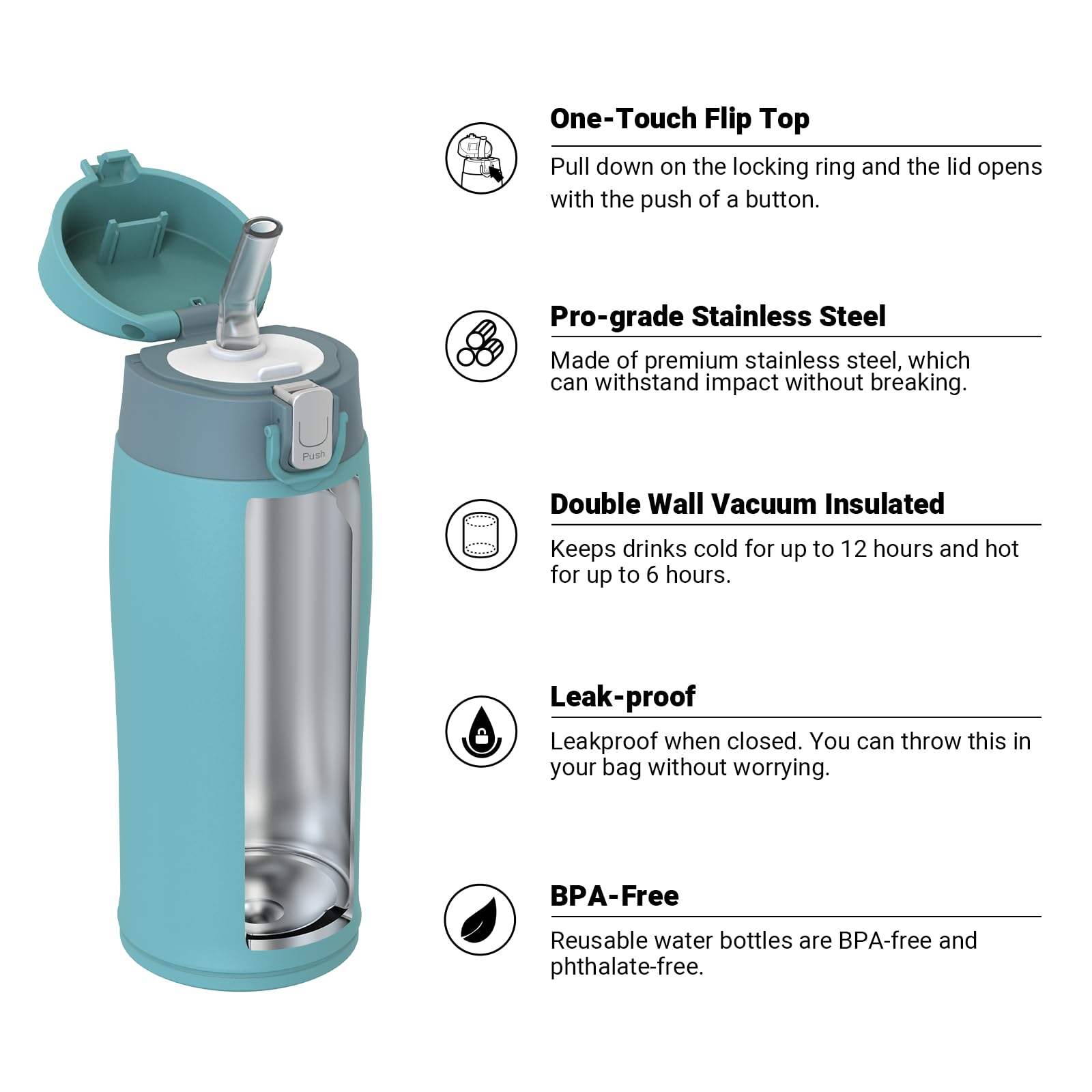 Super Sparrow Borraccia Termica Cannuccia, Borraccia in Acciaio Inox - 350ml, 500ml, 750ml, 950ml - Senza BPA Tazza Borracce Termiche, Bottiglia Termica per Bambini, Scuola, Sportiva