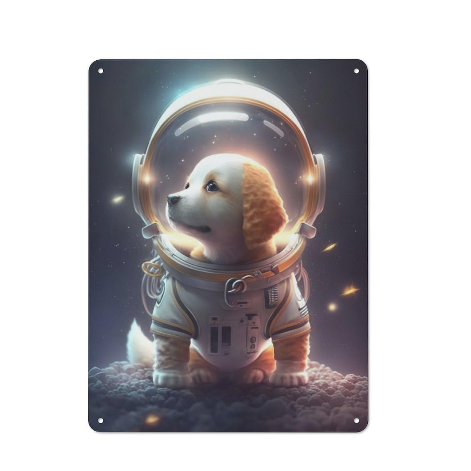 Junmoney Astronaut Space Labrador For Hobby Room Or Studio, Retro-Style Tin Sign 40X30cm, For Room Styling Across Hobby Rooms And Studios