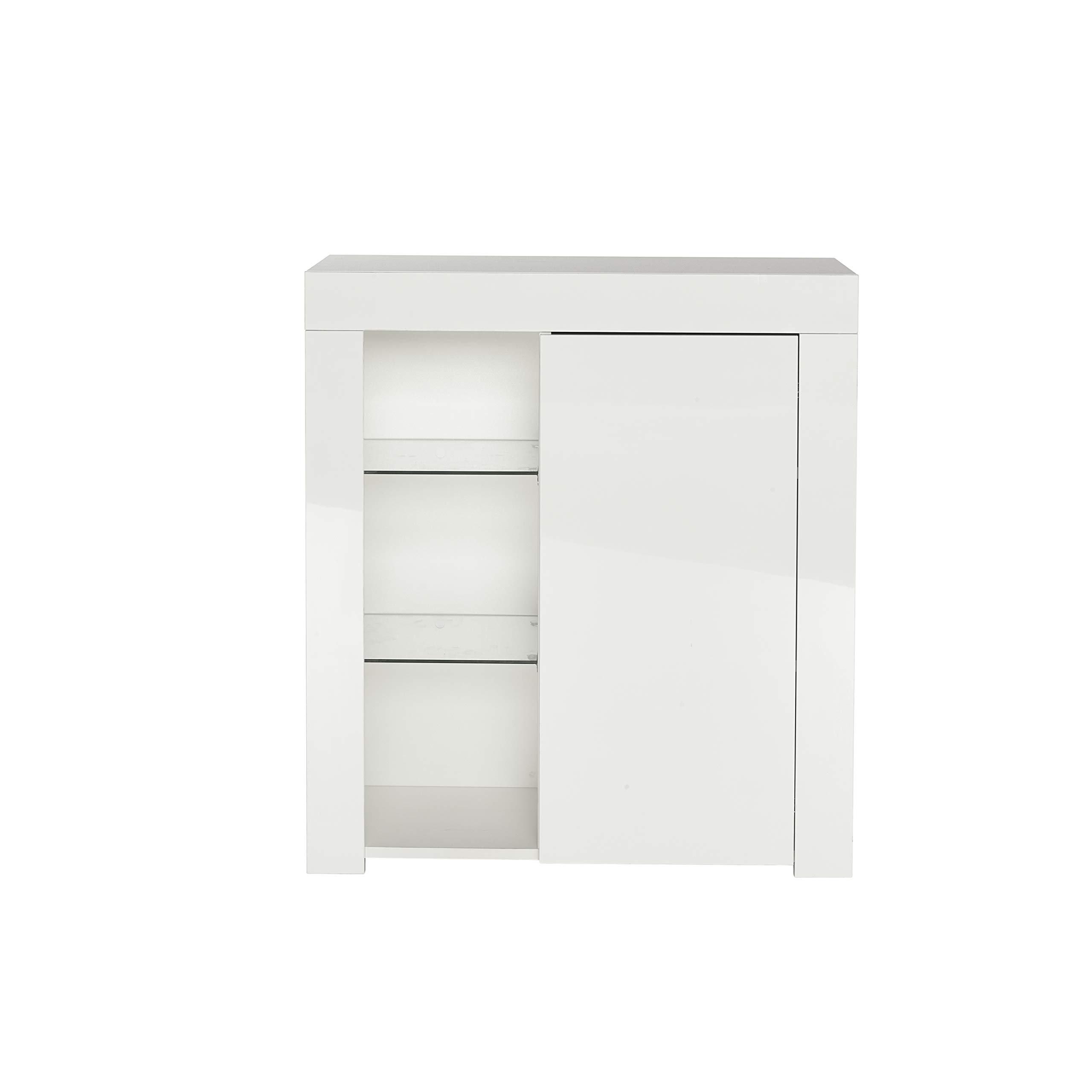 MMT Furniture Designs Ltd Credenza moderna bianca lucida – Mobile da soggiorno bianco lucido con luci a LED - Colore: bianco opaco/lucido, piccola