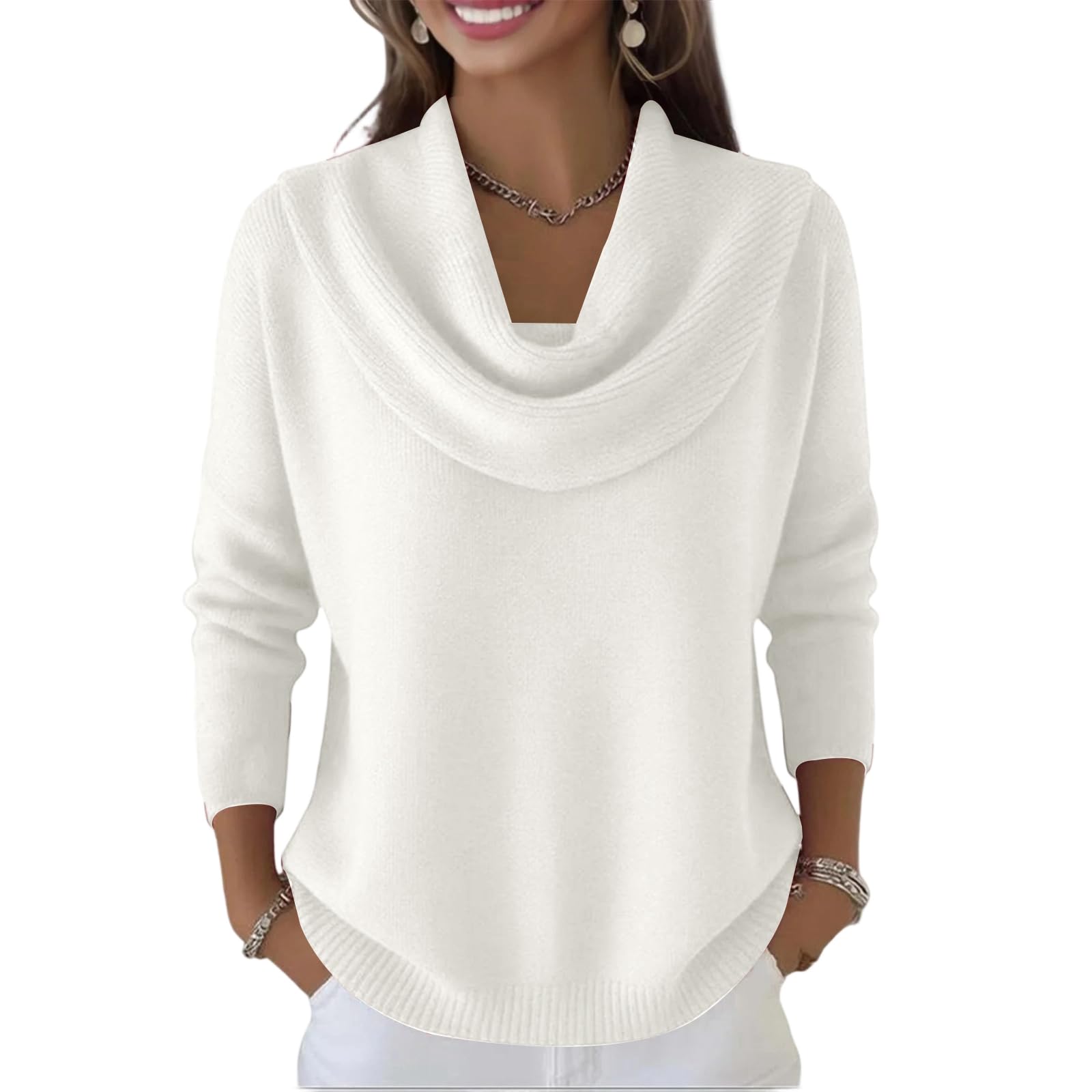 Cozy Sweaters for Women Knit Fall Winter Clothes Casual Loose Pullover Fashion Cowl Neck Long Sleeve Trendy Tops