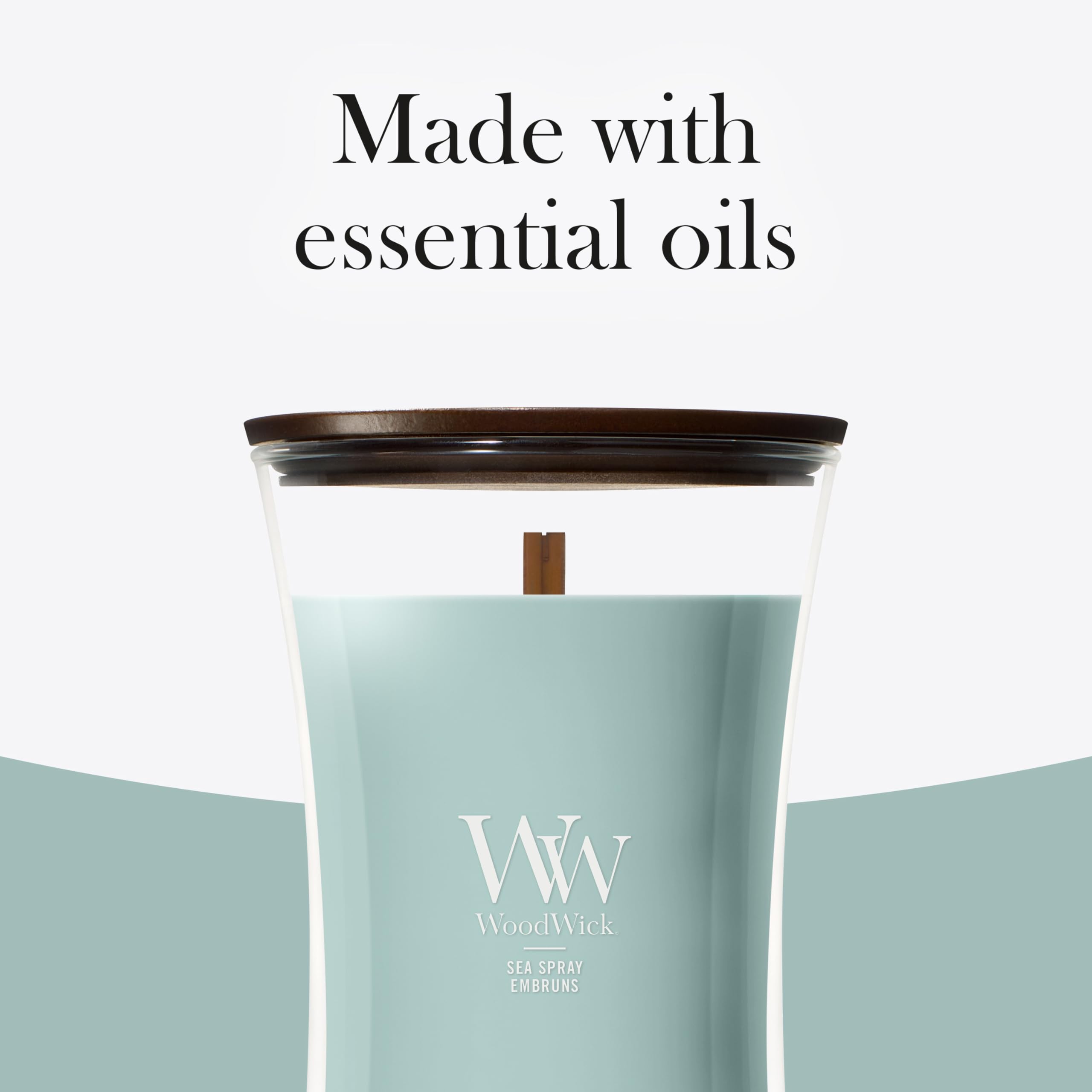 WoodWick Vela perfumada | Vela grande en forma de reloj de arena | Marine Drift | Regalos perfectos para mujeres