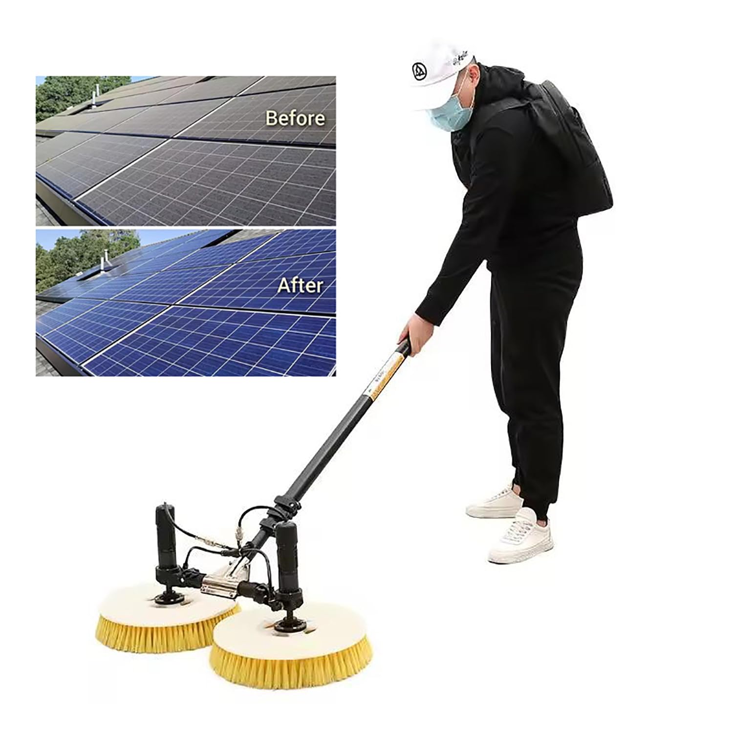 AYCDL Multifunctional Solar Panel Cleaning Kit with Telescopic Rod, Water Pump, and Rotating Brush for Efficient Maintenance,5.5m