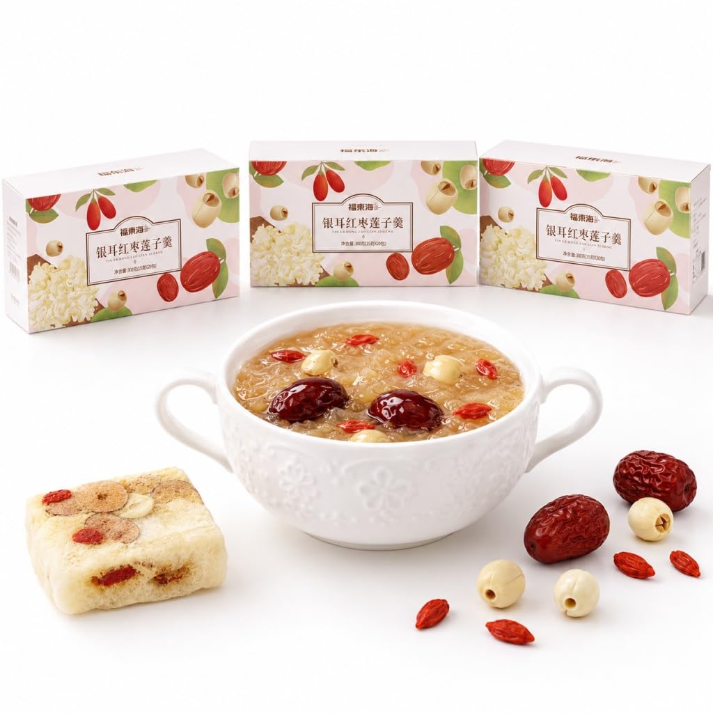 Sopa Instantánea De Hongos Nieve Con Semillas Loto: Liofilizada, Lista En 60 Años, Sin Cocción, 5 Cajas (90 G Cada Una, 6 Sobres)