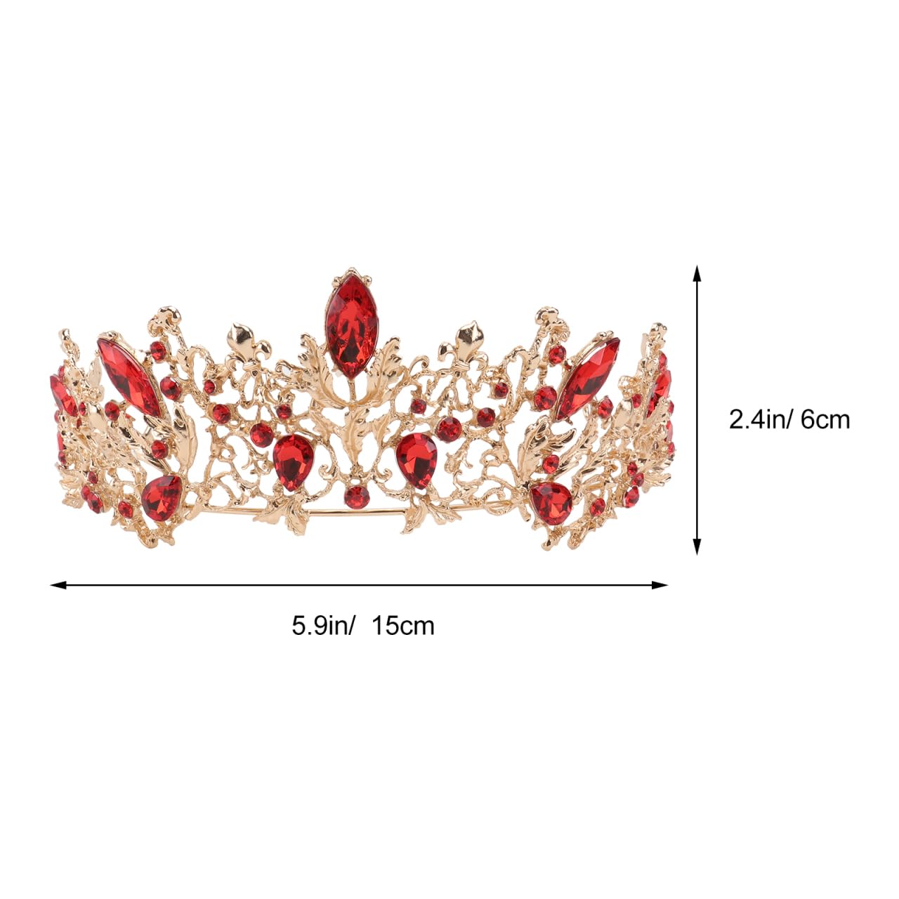 Barock Couronne de mariée vintage avec strass en cristal rétro pour femme mariée (rouge et doré)