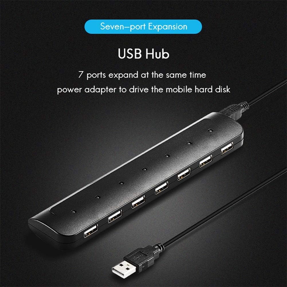 USB 2.0 USB HUB 7 Ports High Speed USB Hub Led Indicator for Laptop PC Black