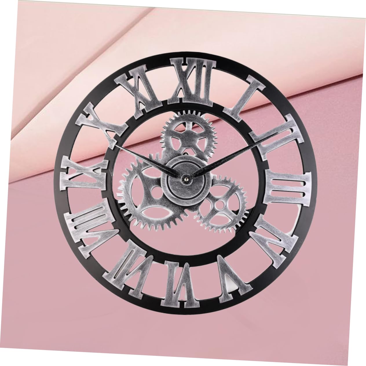 PRETYZOOM Reloj de Pared Diseño Original Estilo Industrial de 34 Cm en Madera Color Plata, Fácil de Instalar y Quitar para Salón u Oficina