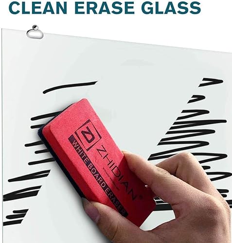 Miniatura 4 de ZHIDIAN Pizarra de borrado en seco de vidrio, pizarra magnética de vidrio templado, 4 x 3 pies, 4 marcadores, 1 borrador, blanco brillante y sin