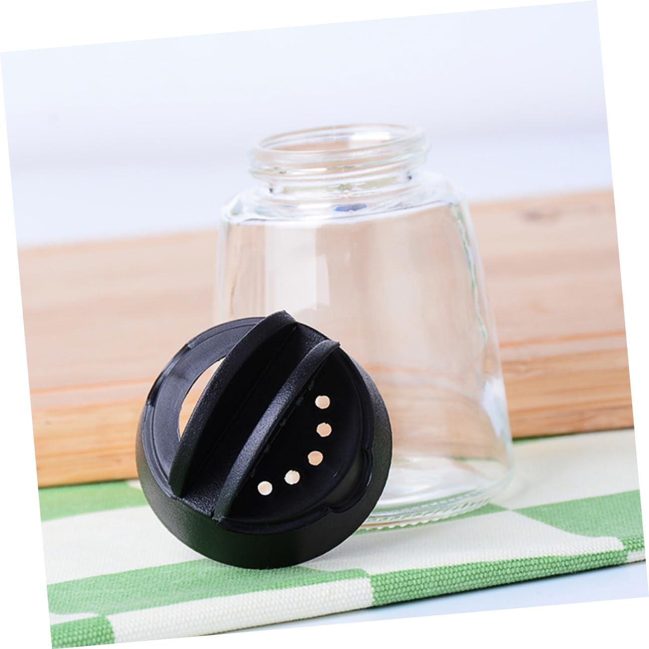 Amosfun 12 Stck. Teiliges Gewürzglas mit Doppeldeckel Lebensmittelecht Wiederverschließbar für Salz Pfeffer Gewürze Schwarzes Design Platzsparend für Küche und Grill