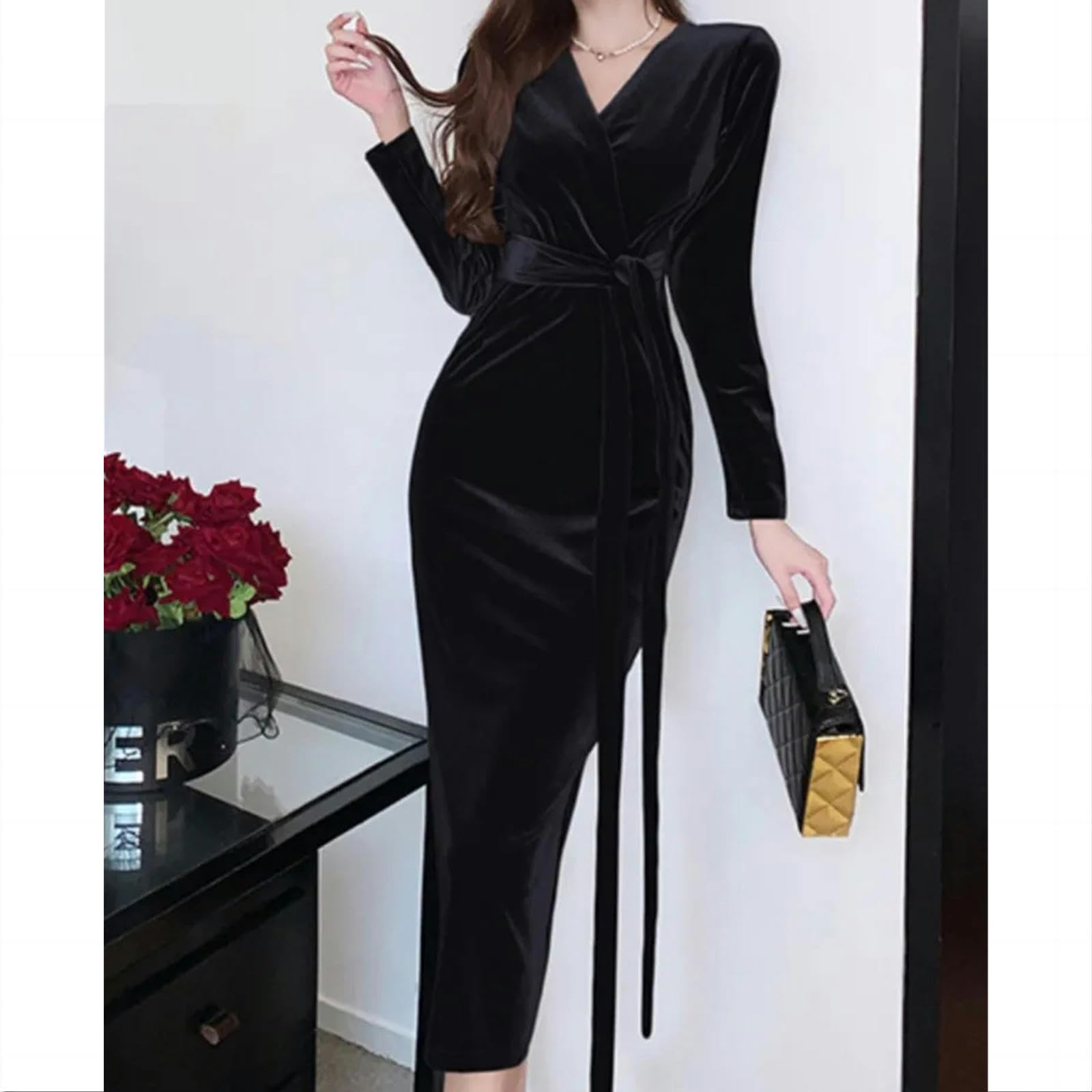 Sukienki damskie moda obcisła elegancka sukienka z długim rękawem na co dzień vintage sznurowane sukienki imprezowe