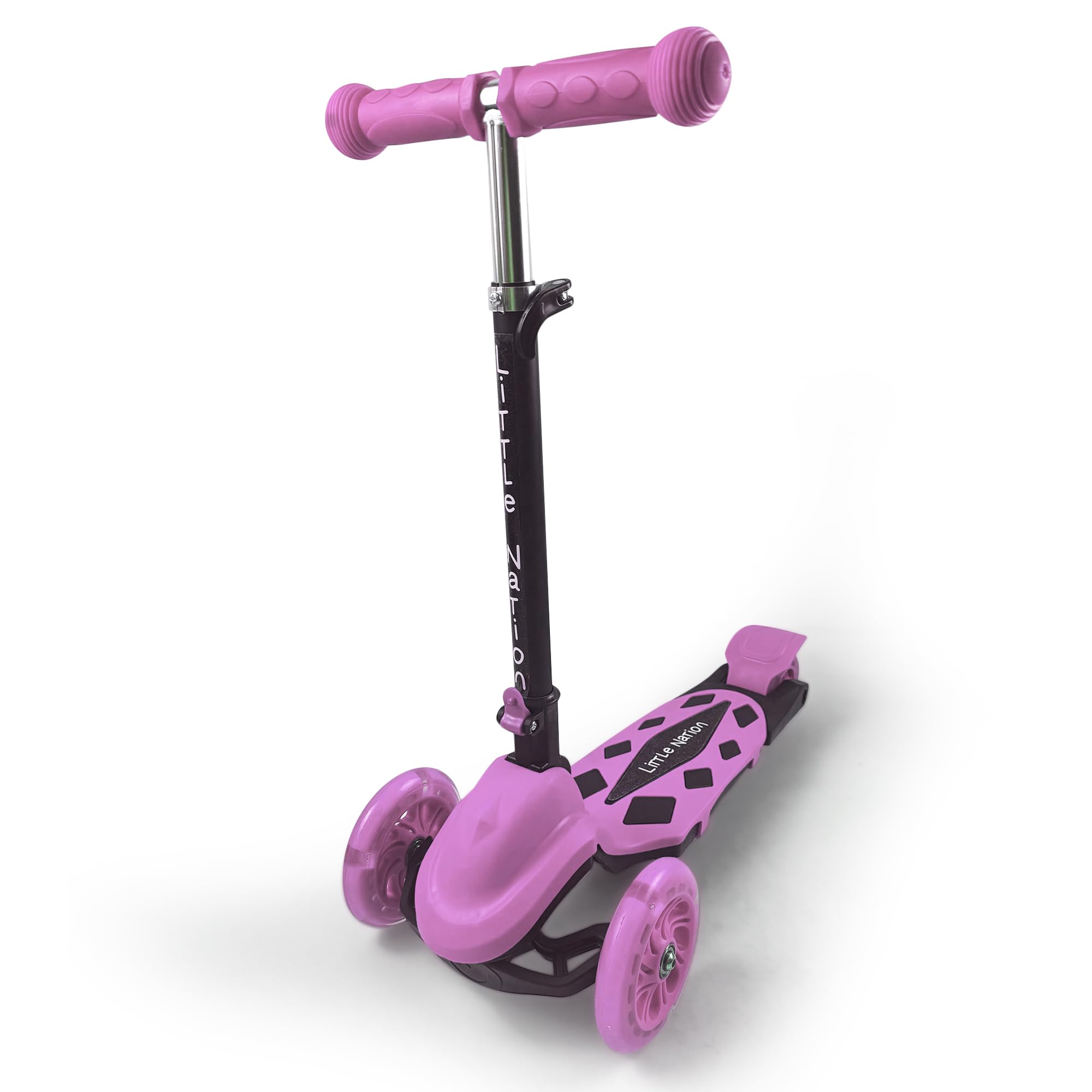 Little Nation 3-Wheel Kids Scooter – Lean-to-Steer Toddler Scooter with Adjustable Handlebar, PU Wheels & Non-Slip Deck, Stable Three Wheel for Ages 3–7 Blue(Pink)