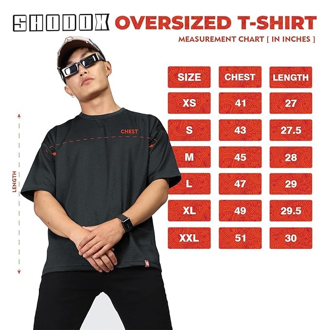 Image of SHODOX Men Oversized T Shirt Solid Dotted Design | Round Neck Loose Fit Drop Shoulder Casual T-Shirt for Men