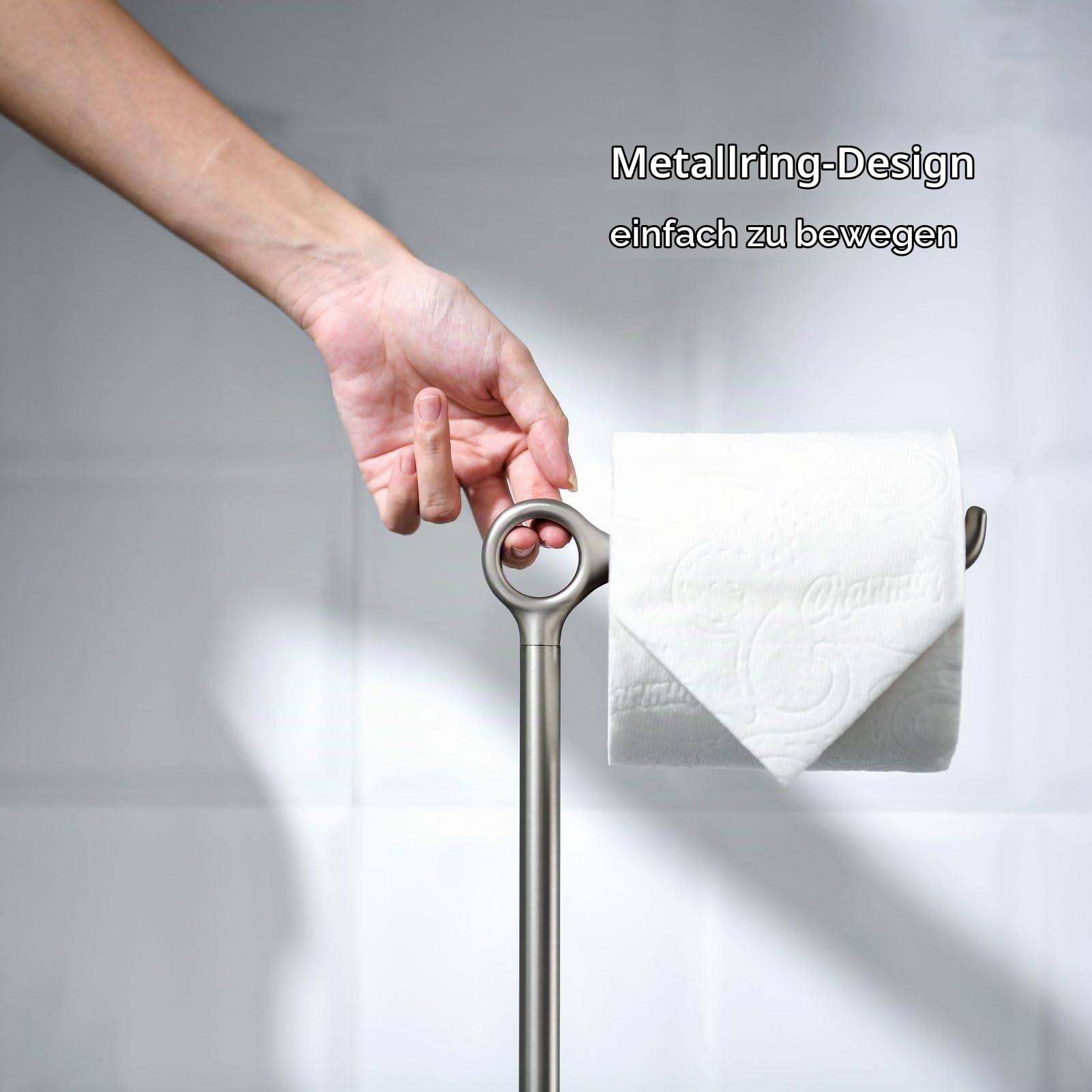 simpletome Toilettenpapierhalter Stehend, Stabile, Gewichtete Basis, Modernes, Schlichtes, Stromlinienförmiges Design (Nickel) | teure vernickelung | aluminiumlegierung topringgriff zum einfachen bewegen | freistehende badezimmer-bodendeko