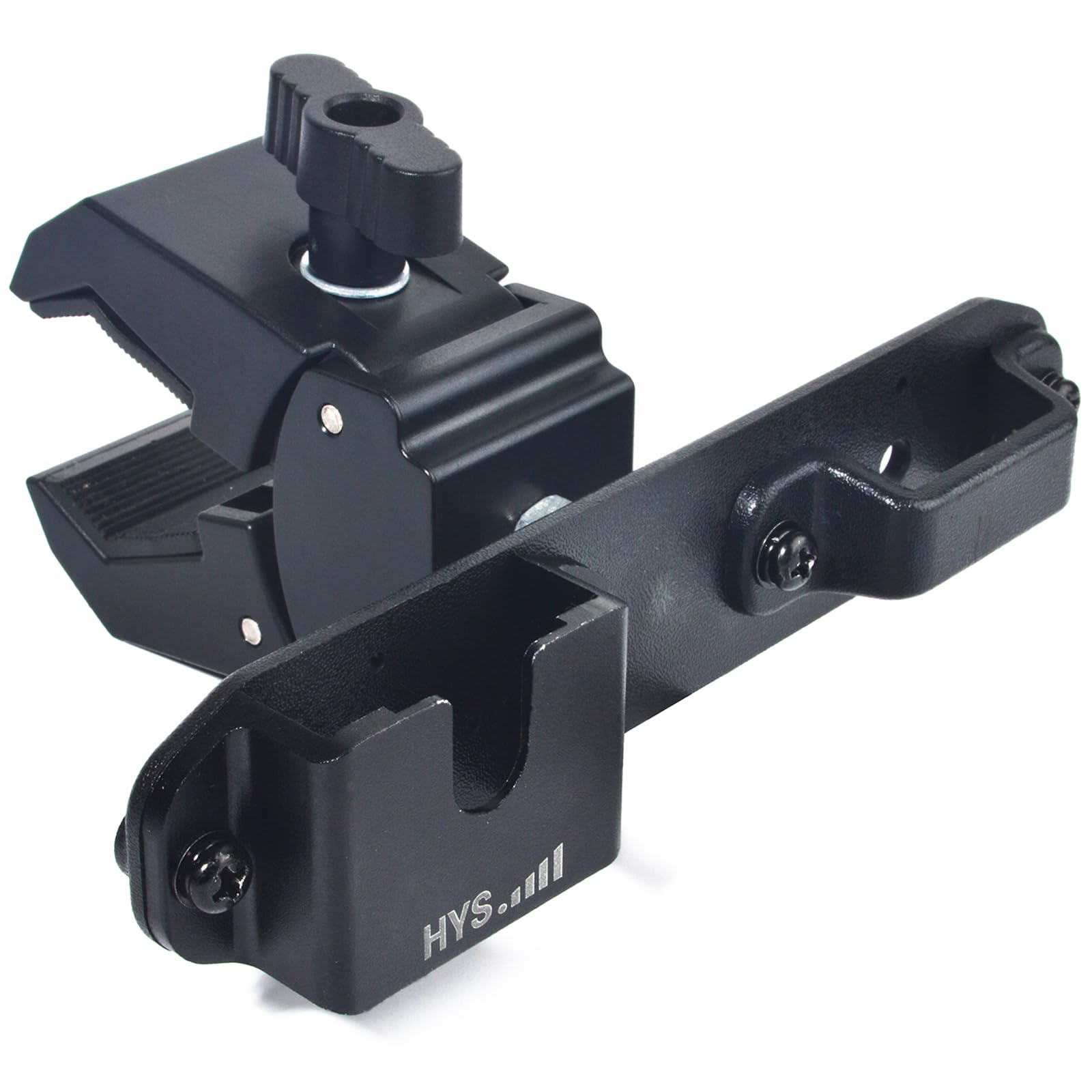 HYS Radio &amp; Speaker Mic Clamp Mount Holder - Quick Release for Uniden BC906W Wireless CB Microphone and Speaker, Marine Radio, Walkie Talkie, Police Scanner w/ Belt Clip &amp; Knob Holder Base