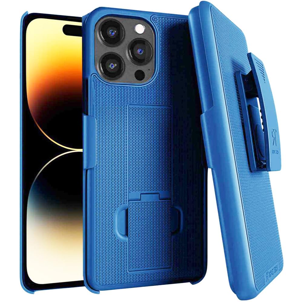Designed for iPhone 14 Pro Max Case with Belt Clip Holster - Kickstand Cover Phone Case - Blue (Dots)