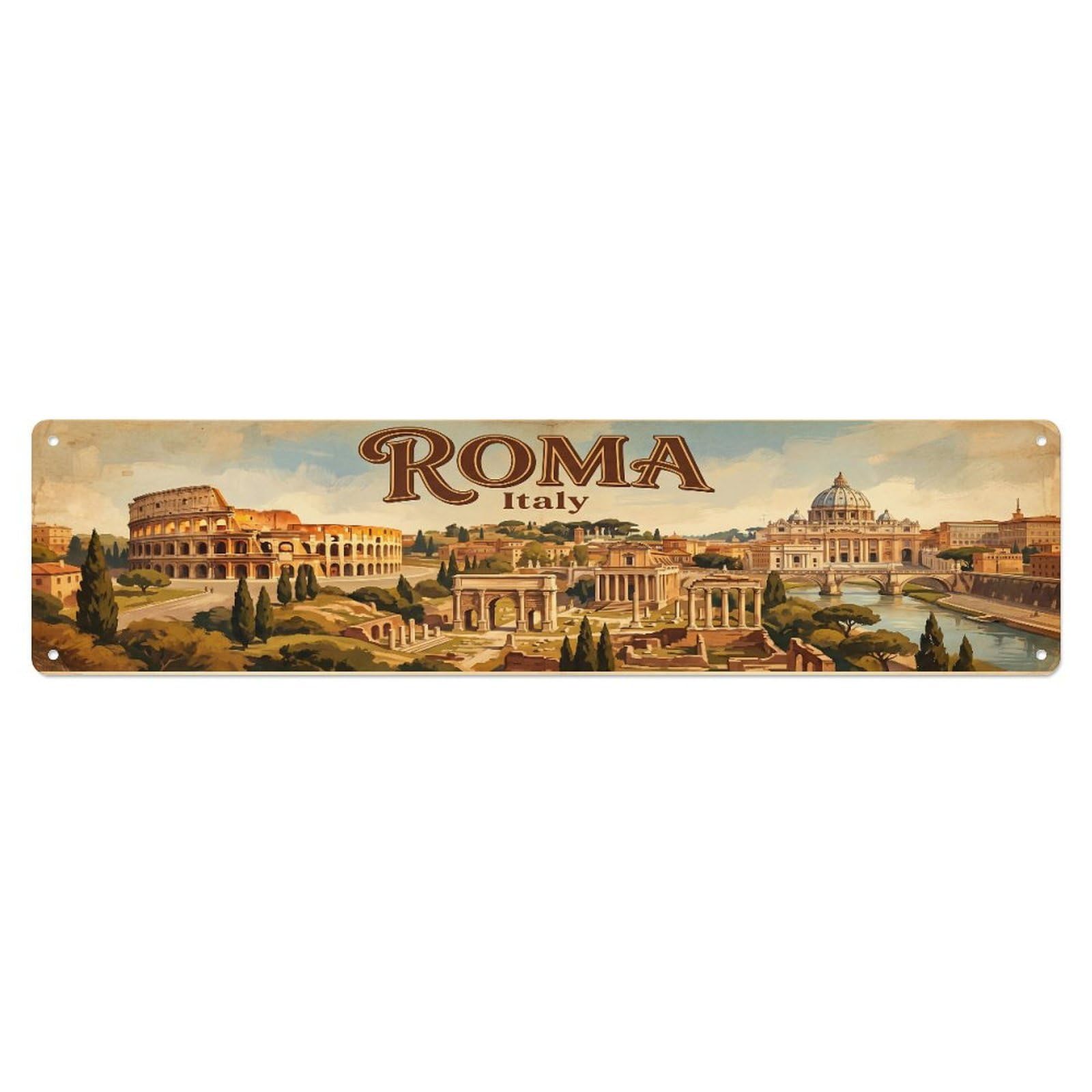 Tgrcjimh Style Metal Tin Sign Italy Rome Vintage Travel