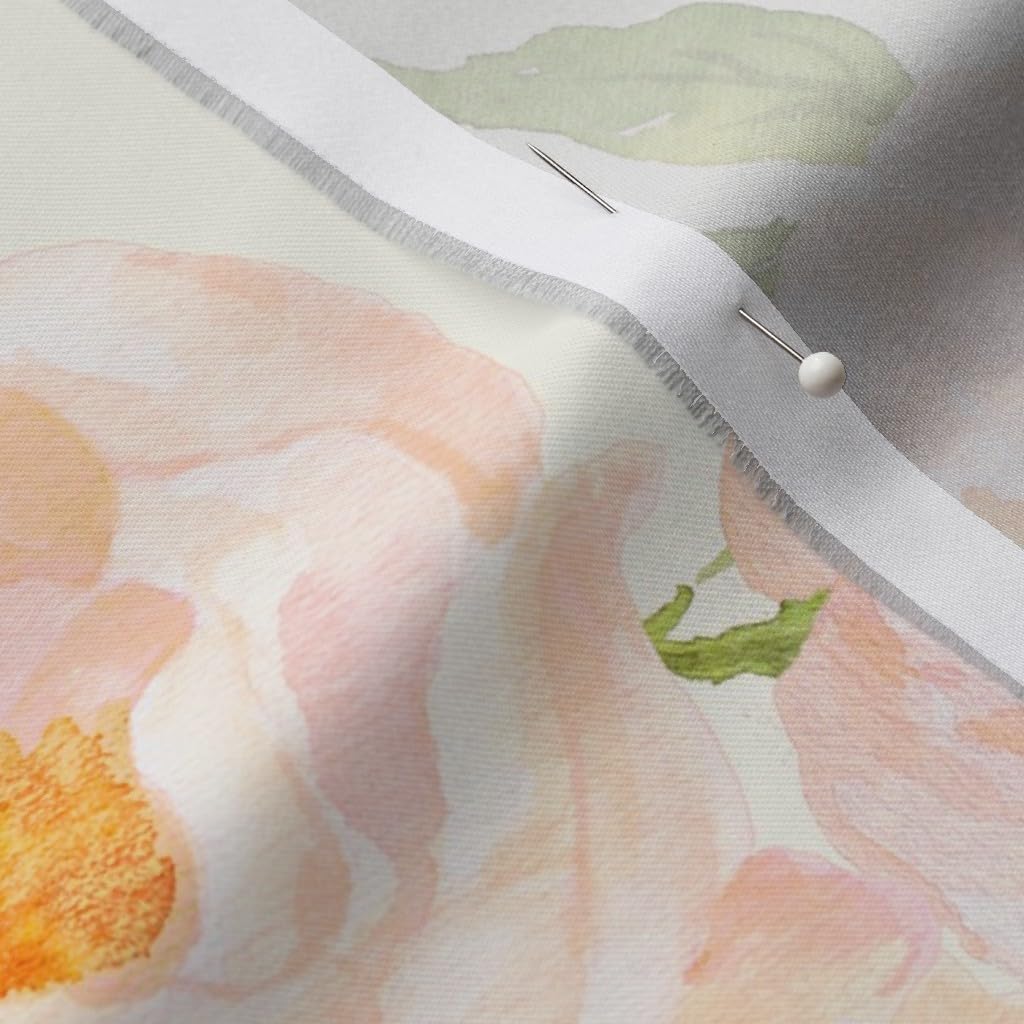 Spoonflower Fabric - Sweet Floral Peaches Cream Watercolor Peach Pink Printed on Organic Cotton Sateen Fabric by The Yard - Sewing Quilting Apparel Home Decor