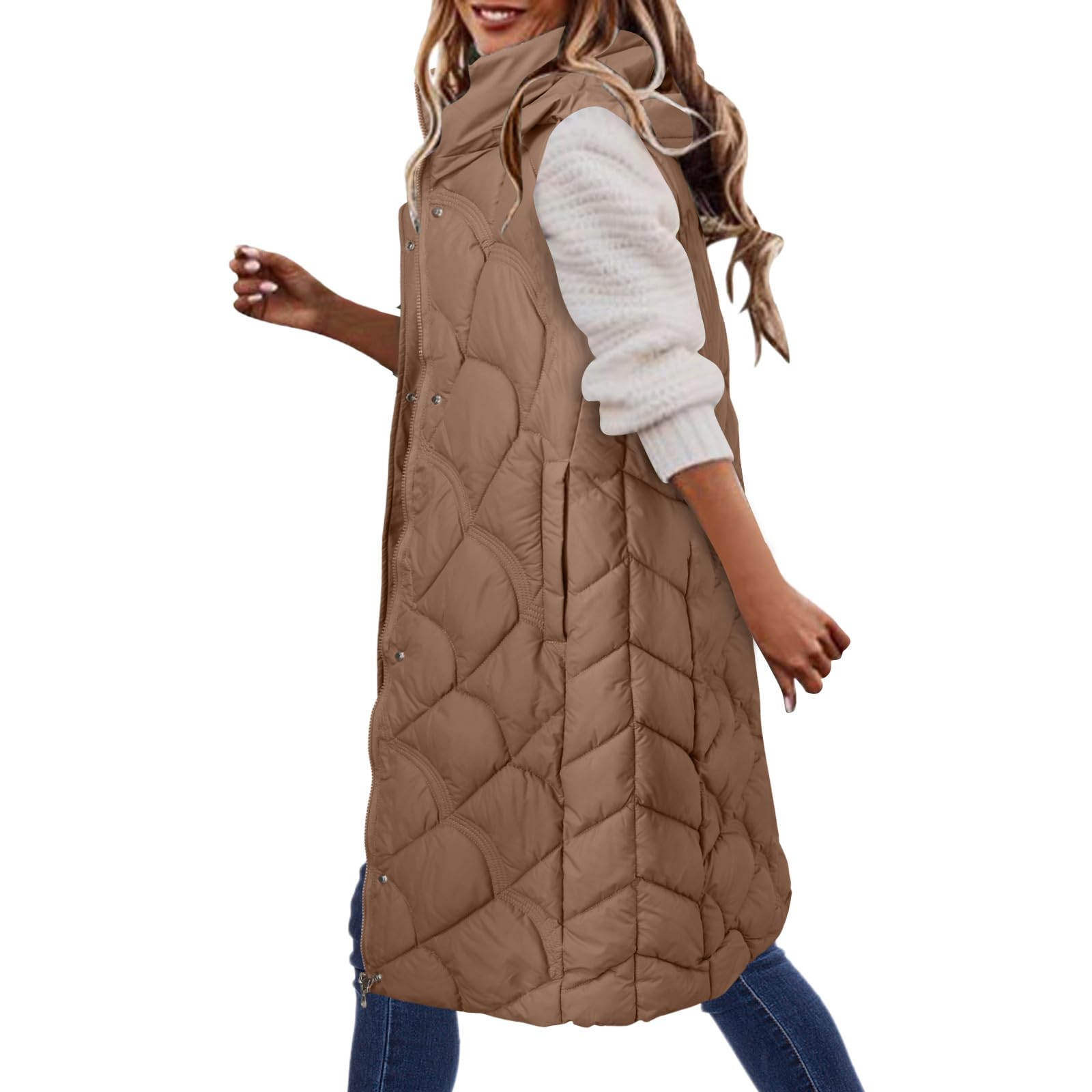 Weste Damen Winter Gilet Mit Kapuze Ärmellose Steppweste Daunenweste Leicht Steppmantel Große Größen Damen-Mäntel Baggy Softshell Weste Warm Elegant lang