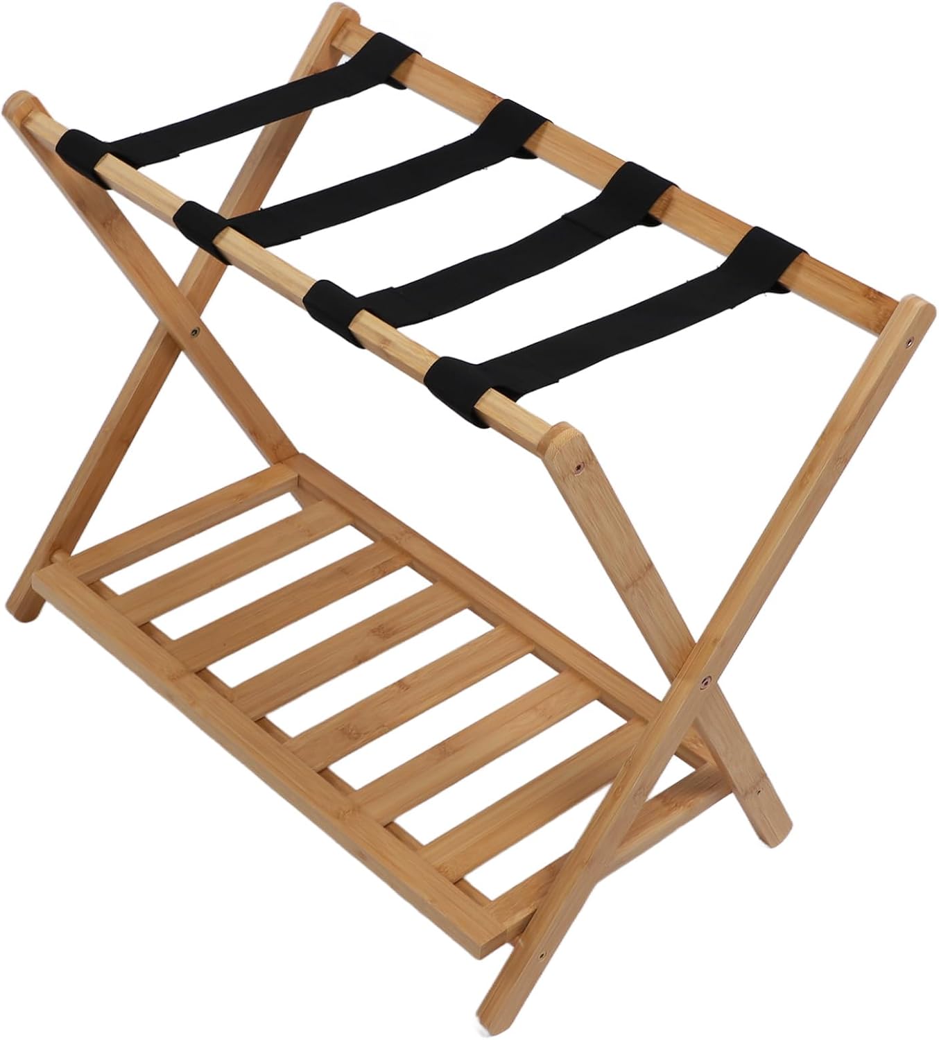 Folding Luggage Rack Wooden Luggage Rack Quick Assembly Luggage Stand with Bottom Storage Wooden
