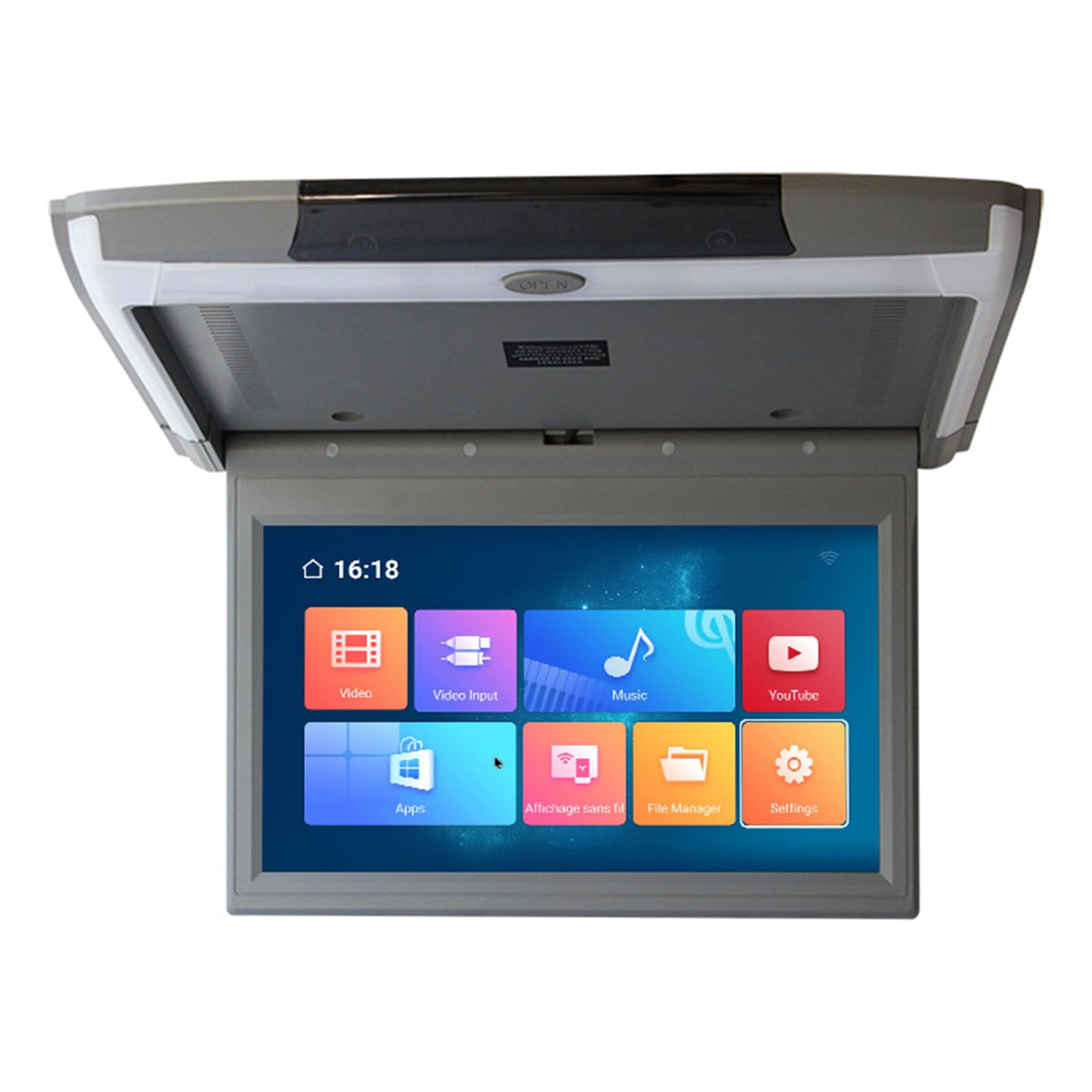 FAXIOAWA Pantalla De Techo De TV para Automóvil Comercial De 11,6 Pulgadas con Entrada HDMI Sistema De Entretenimiento Trasero Luz De Ambiente Monocromática,Grey-15.6-Inches