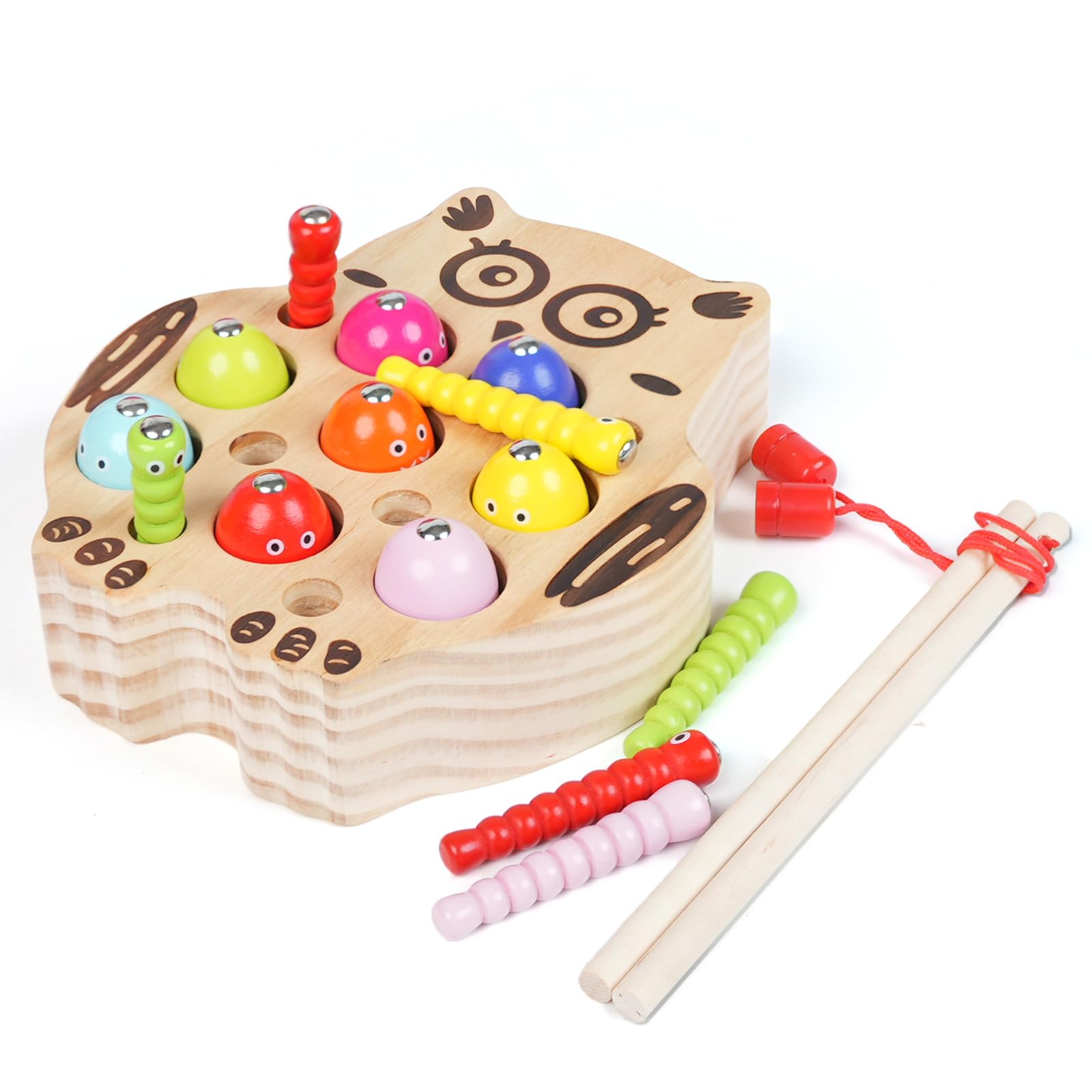 edutreeWooden Magnetic Fishing Game for Toddlers 1-3, Montessori Sensory Busy Board Fine Education Learning Motor Skills Toys for 1 2 3 Years Old Boys Girls