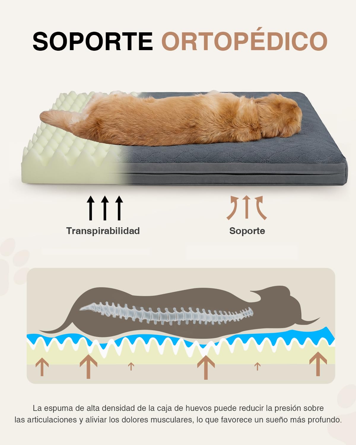 Cama Perro Grande-104x68x8 Cm, Colchón Impermeable para Perros, Una Cara de Piel Sintética, Cama Bifaz Ortopédica para Perros, Forro Impermeable, Extraíble y Lavable, Gris