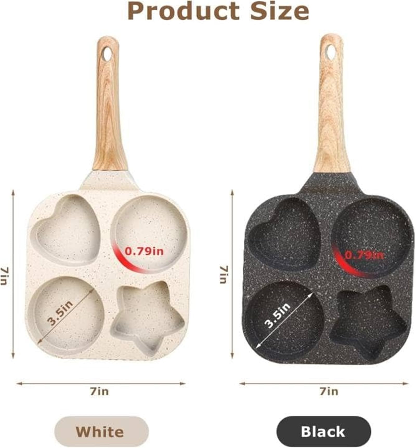 Padella antiaderente per uova a 4 fori, padella antiaderente stella e cuore, padella per frittata per pancake, hamburger, pancetta, gas, cottura a induzione (bianco)
