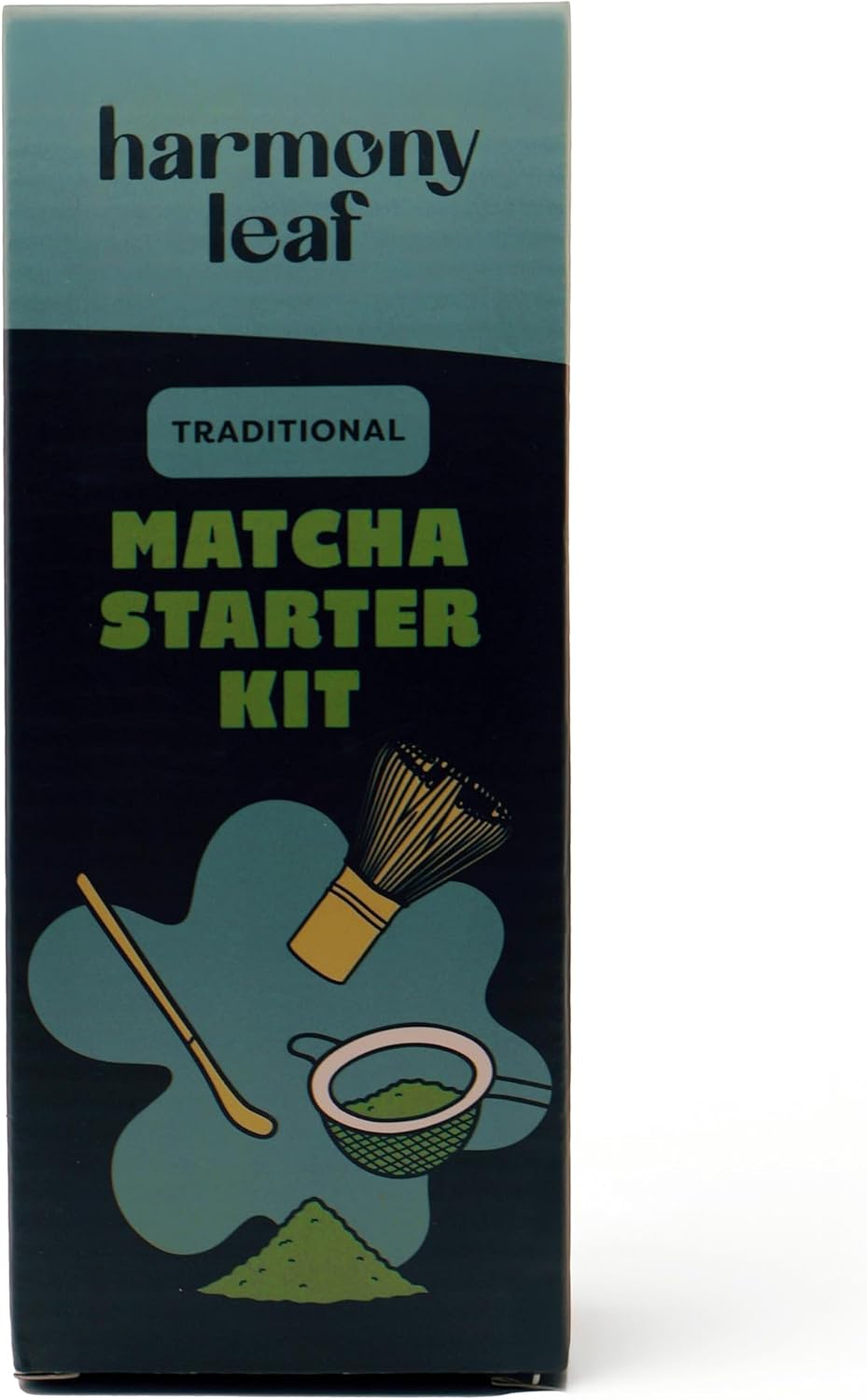 Harmony Leaf Traditional Matcha Starter Kit, 3 Piece Set with Stainless Steel Sifter, Bamboo Scoop and 100 Prong Bamboo Whisk