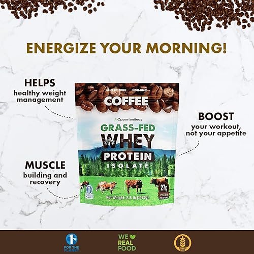 Miniatura 4 de Café Proteína de suero en polvo, baja en carbohidratos y keto, aislado de suero alimentado con pasto + café colombiano, 60 mg de cafeína para