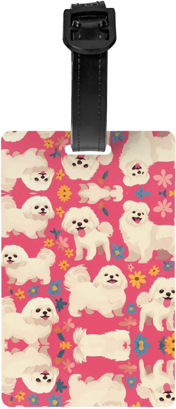 Lovely Maltese Dog Prints Luggage Tag with Detachable Wristband - Travel Hook for Convenient Identification - Lightweight & Personalized Business Card Size