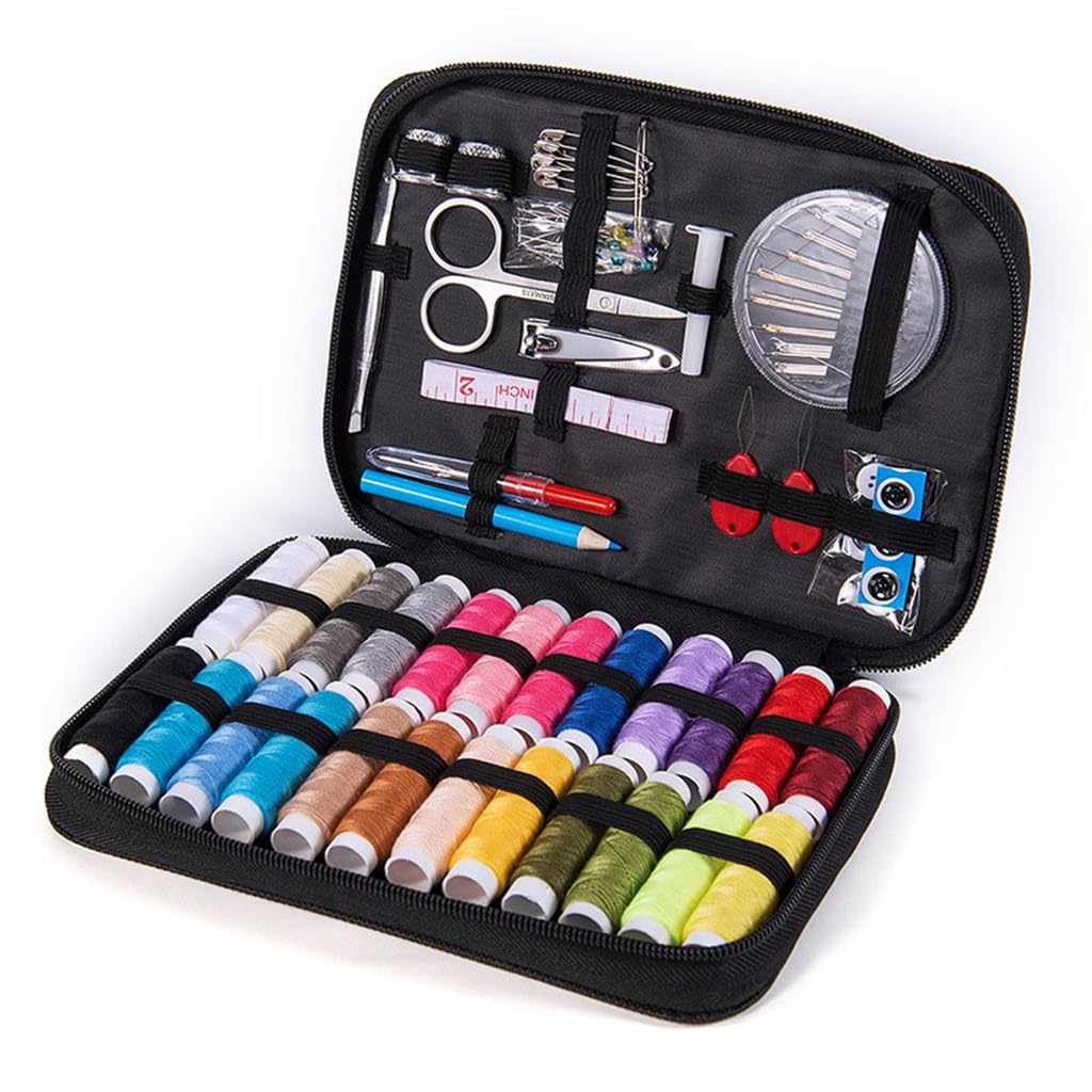 Caja de Costura con 24 Rollos de Hilo, Kit de Costura Multifuncional, Caja de Almacenamiento para Hilo de Coser