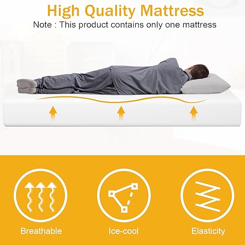 Miniatura 4 de BSTOPHKL Colchón individual de 6 pulgadas, colchón de espuma viscoelástica de gel, sin fibra de vidrio, colchón de firmeza media para un sueño