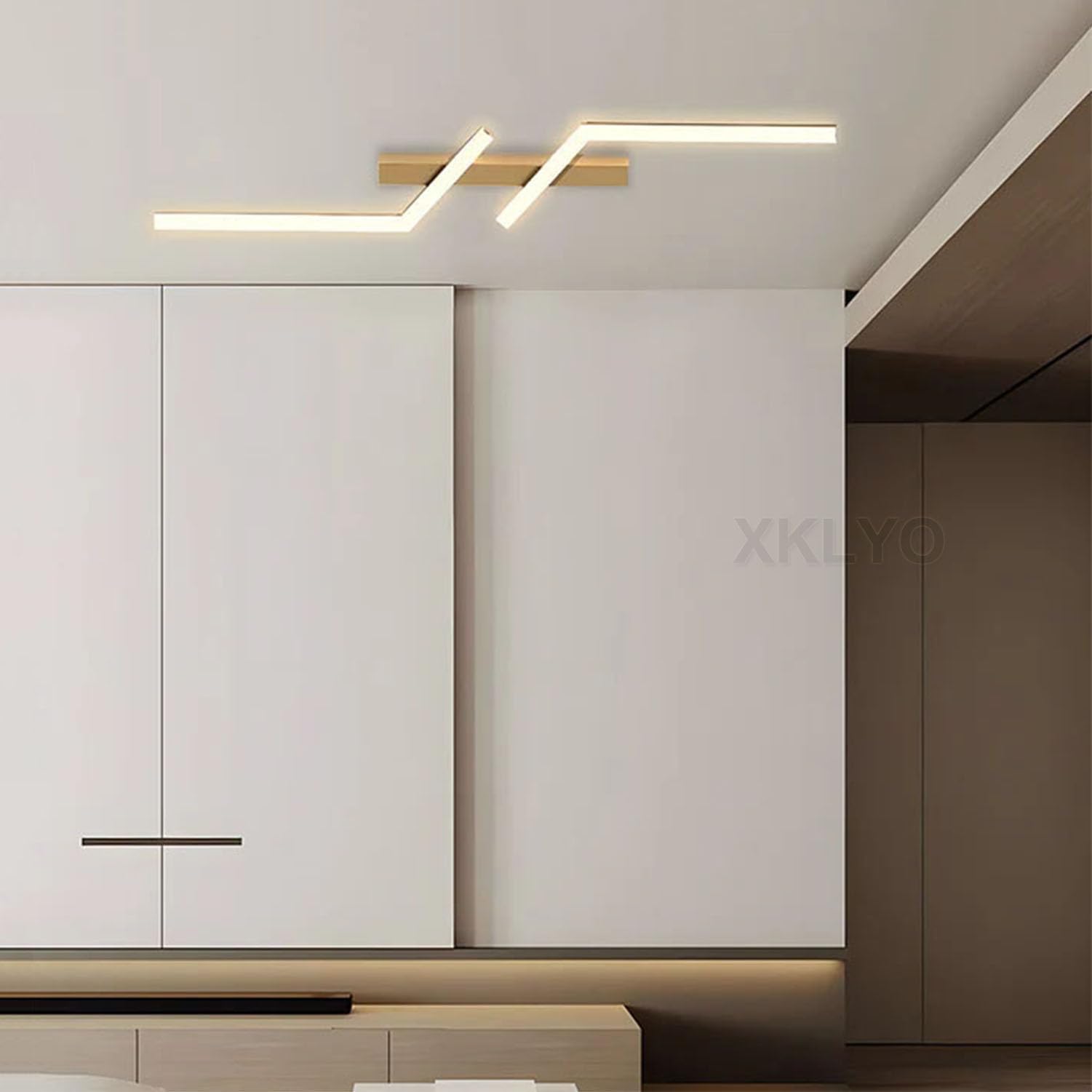 Plafoniera LED da Soffitto Dimmerabile con Telecomando, Luce Regolabile 2700K-6500K, Design Lineare Moderno per Camera da Letto, Salotto, Cucina, Bagno, Corridoio (Oro, 80cm)