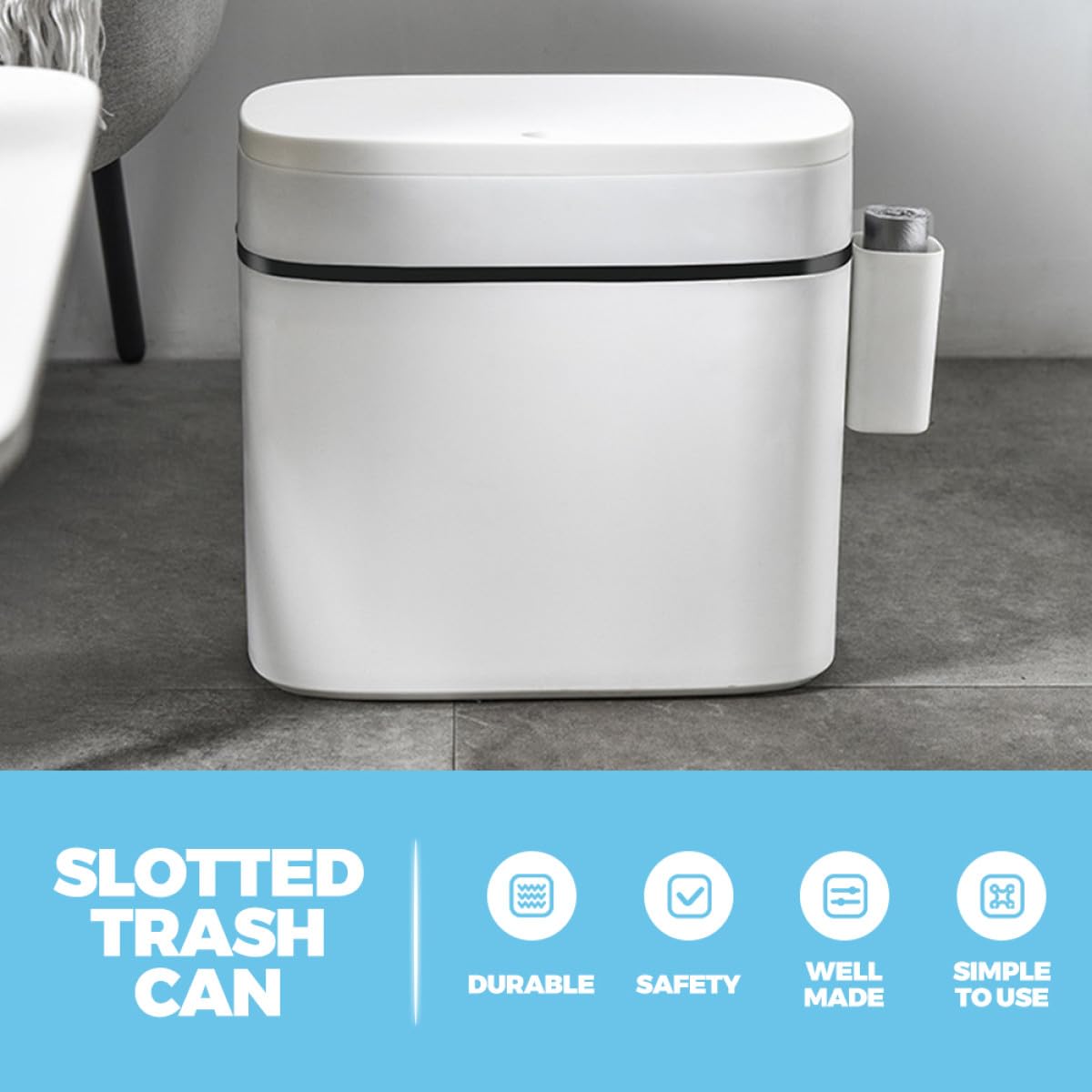 VICASKY 10l Kitchen Trash Can with Lid, Bathroom Waste Bin Press-top Garbage Container with Storage Box, Compact Space-Saving Rubbish Bin for Home Organization