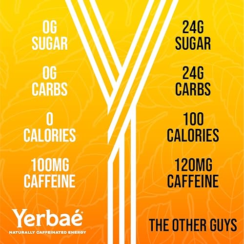 Vista 96 de Yerbaé Bebida energética, piña de cereza negra, 120 mg de cafeína. Sin azúcar/calorías/carbohidratos, energizada por Yerba Mate, alternativa