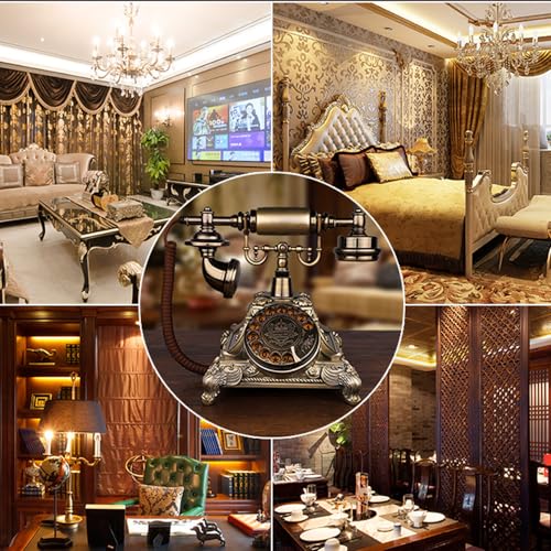 Image of TelPal Rotary Dial Vintage Antique Home Telephone Table Replica, Retro Office Corded Telephone Decor, Gold