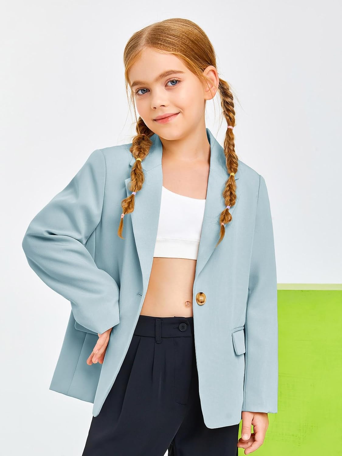 Meikulo Girls Blazers Kids Lapel Long Sleeve Open Front Solid Blazer Jacket with Pockets - Image 3