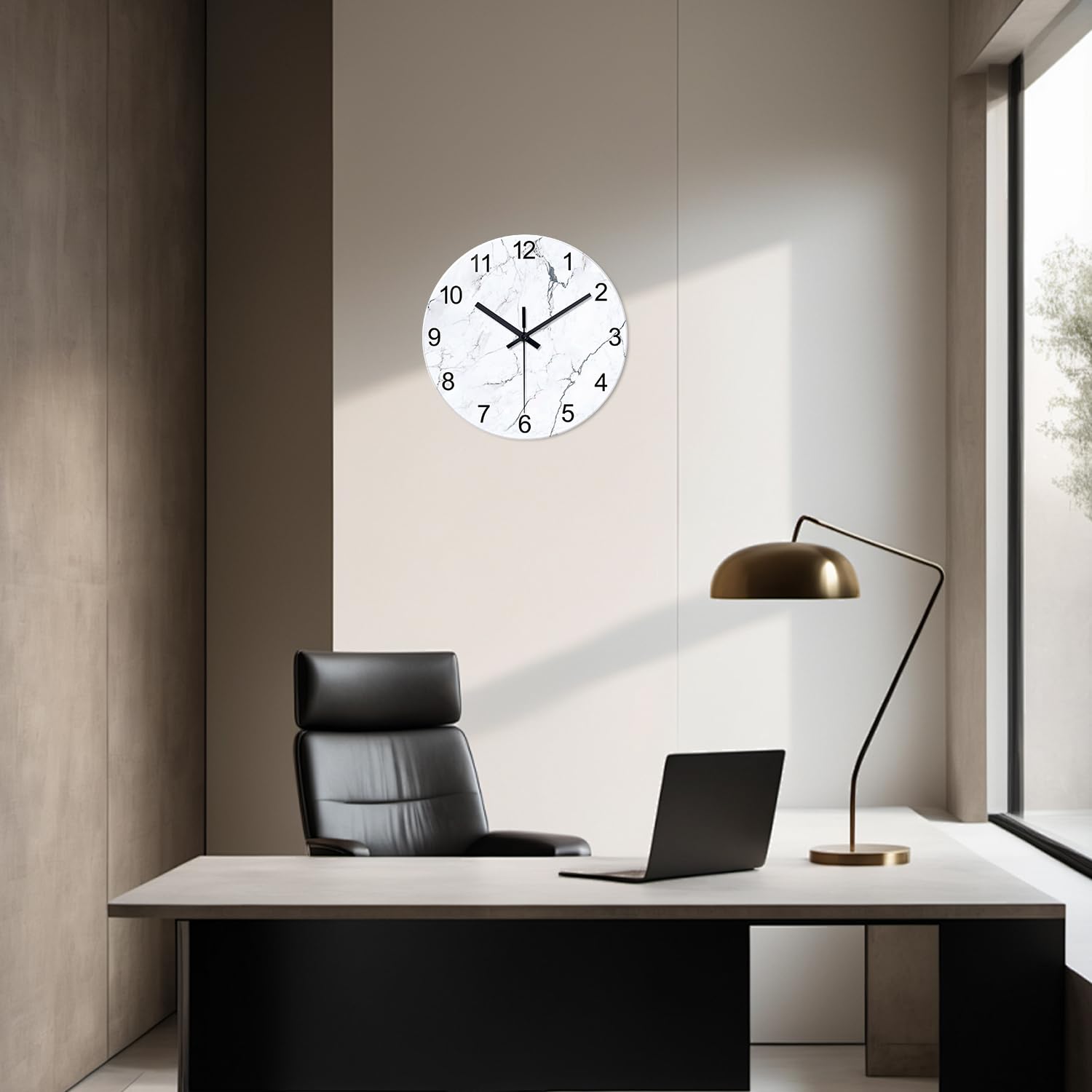Modren Weiße Marmor-Glas-Wanduhren, batteriebetrieben, 35,6 cm, abstrakte dekorative Wanduhren, rund, minimalistisch, geräuschlos, Wanduhr für Wohnzimmer