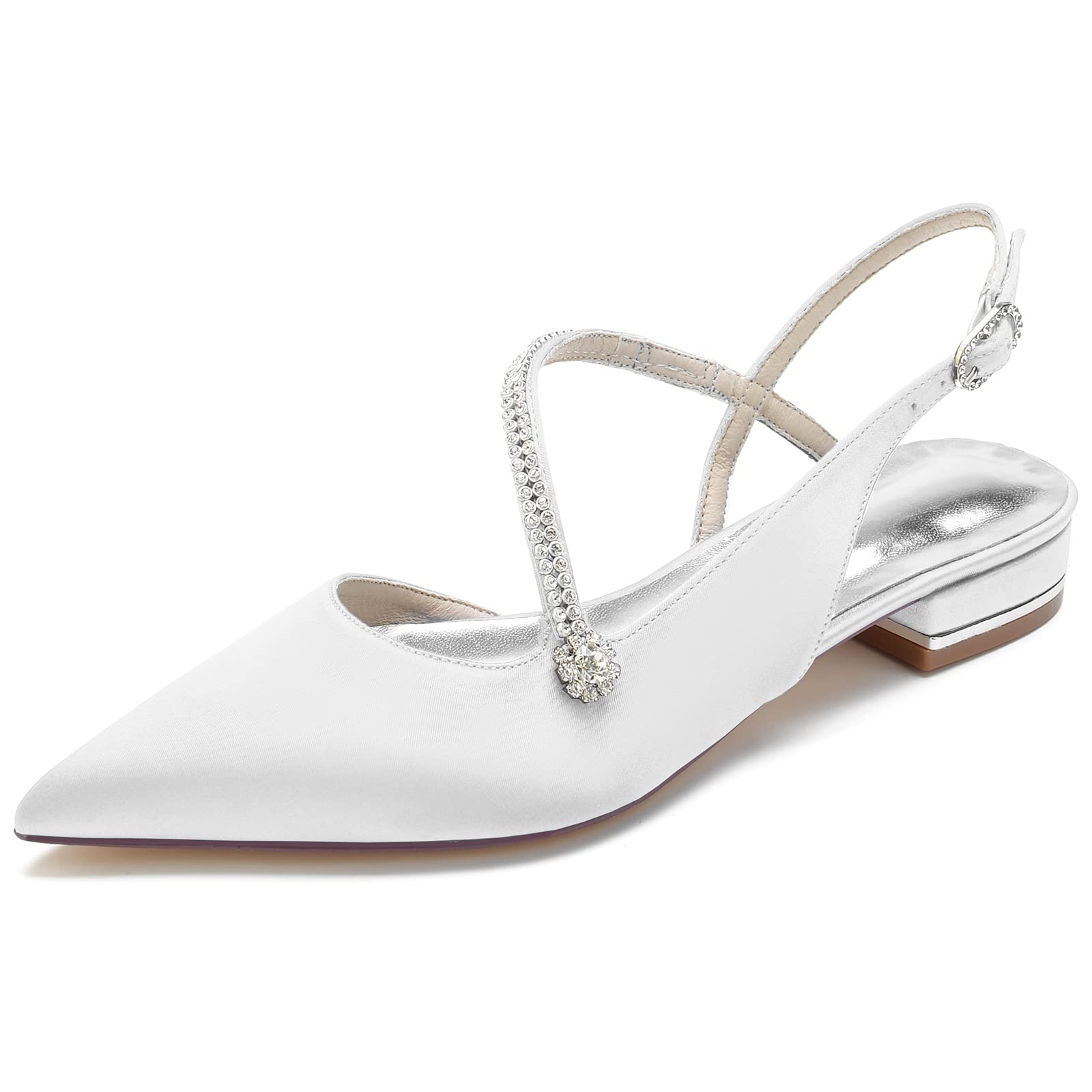 Ballerine Sposa con Cinturino alla Caviglia da Donna A Punta Strass Scarpe da Sposa Slingback Scarpe da Matrimonio in Raso