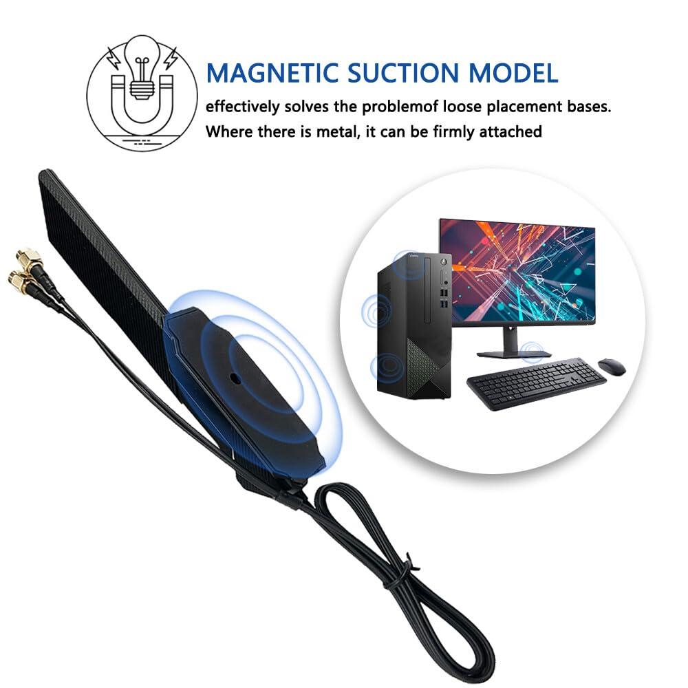 JINTAI Antena WiFi 6E Tri-Band High Gain 9dBi z podstawą magnetyczną do komputerów stacjonarnych PC - 360° osłona wielokierunkowa obsługuje 2,4 GHz/5,8 GHz/6 GHz Bluetooth PCI-E WiFi 6/6E karty PCI-E