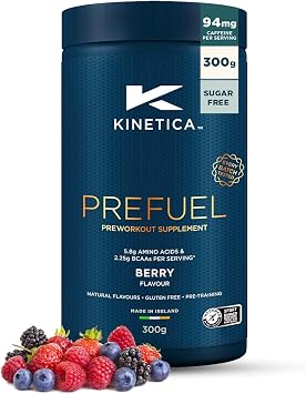 Kinetica Sports Prefuel Pre Workout -Berry Flavour | 5.8g Amino Acids Blend, 2.25g BCAA's & 94mg Caffeine/Serve, 30 Servings/300g| With Essential Vitamins, Minerals|Supports Performance & Energy Boost